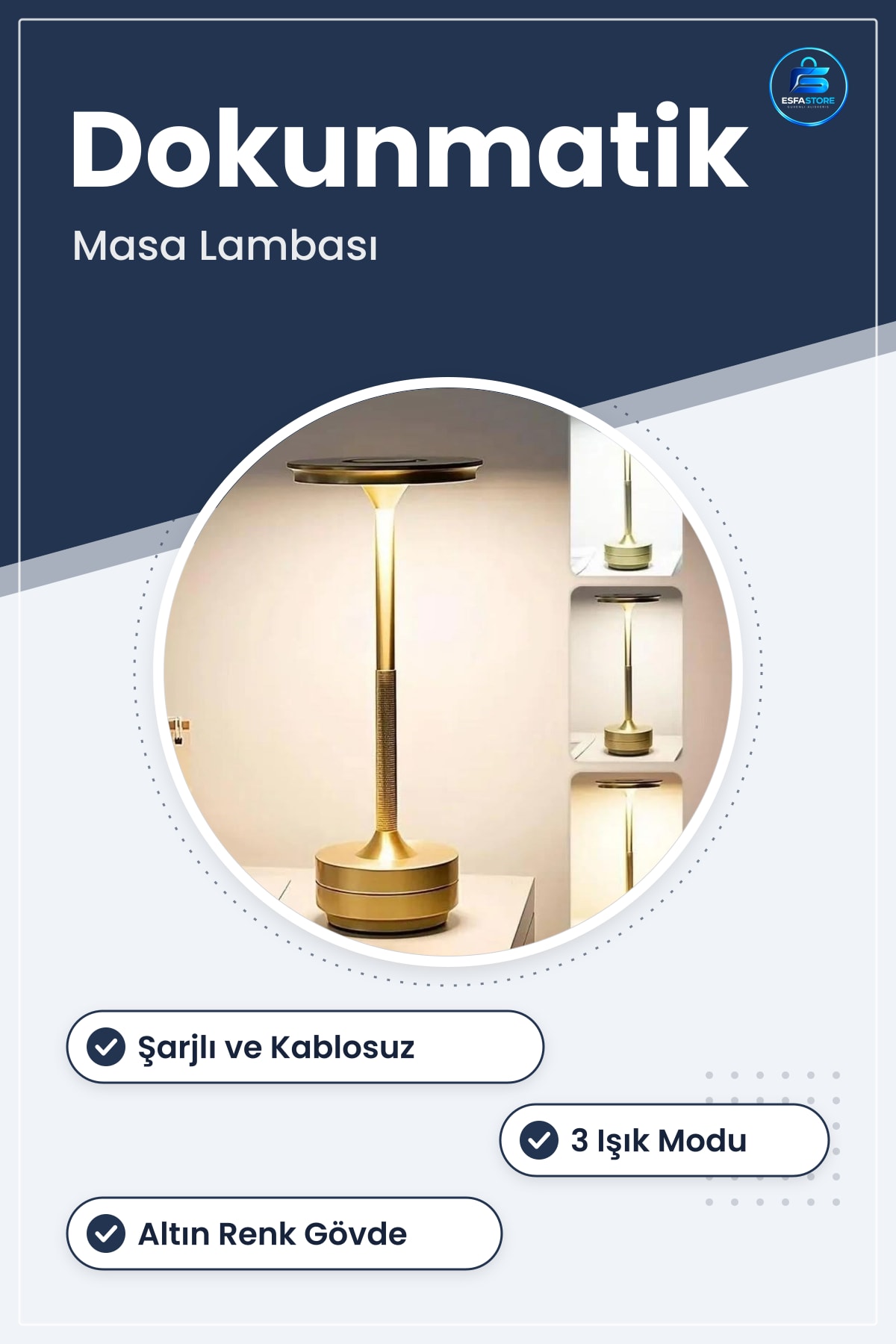 Dokunmatik Şarjlı Masa Lambası Kablosuz LED Aydınlatmalı Dekoratif Abajur Işık Modlu Modern Tasarım