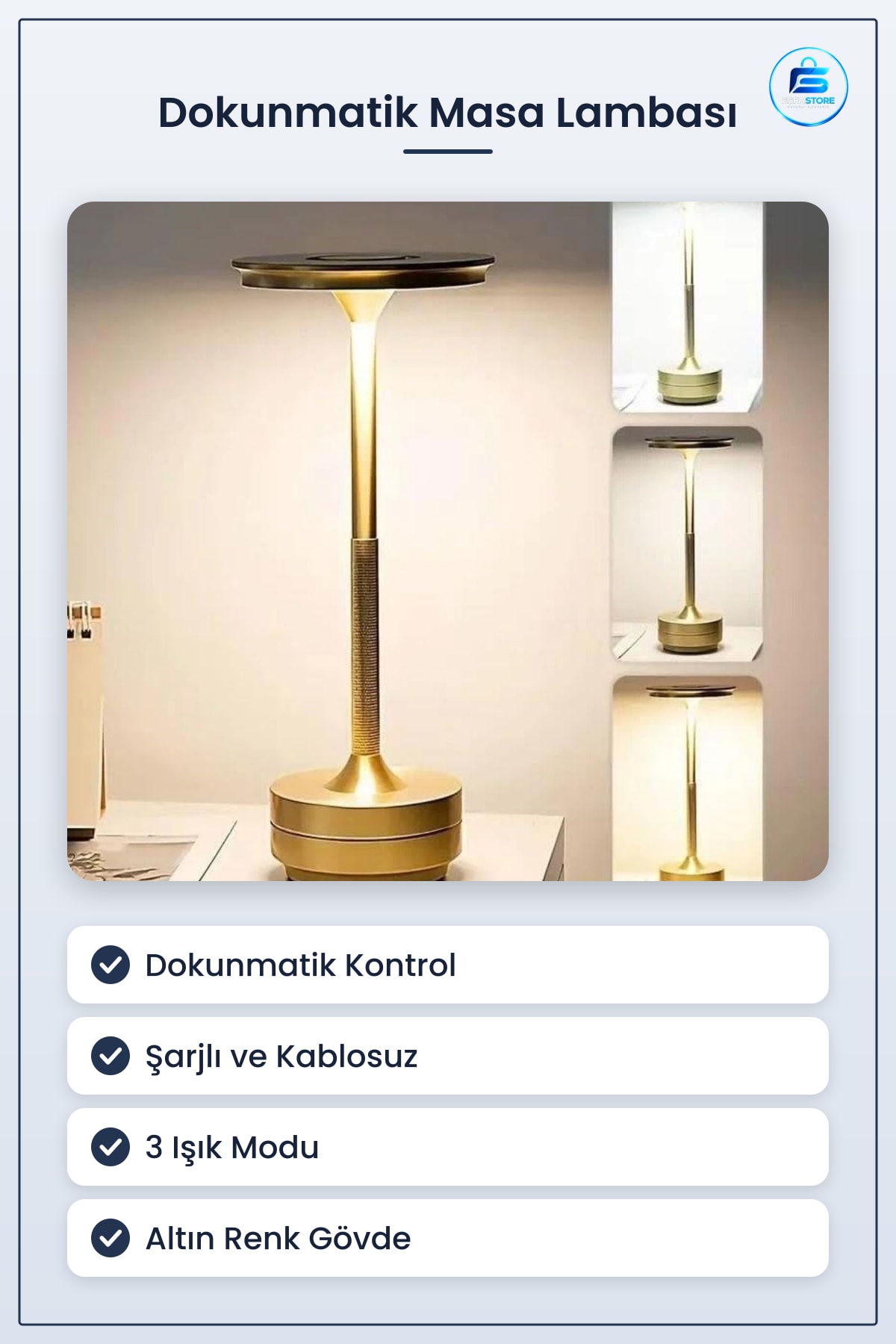 Dokunmatik Şarjlı Masa Lambası Kablosuz LED Aydınlatmalı Dekoratif Abajur Işık Modlu Modern Tasarım