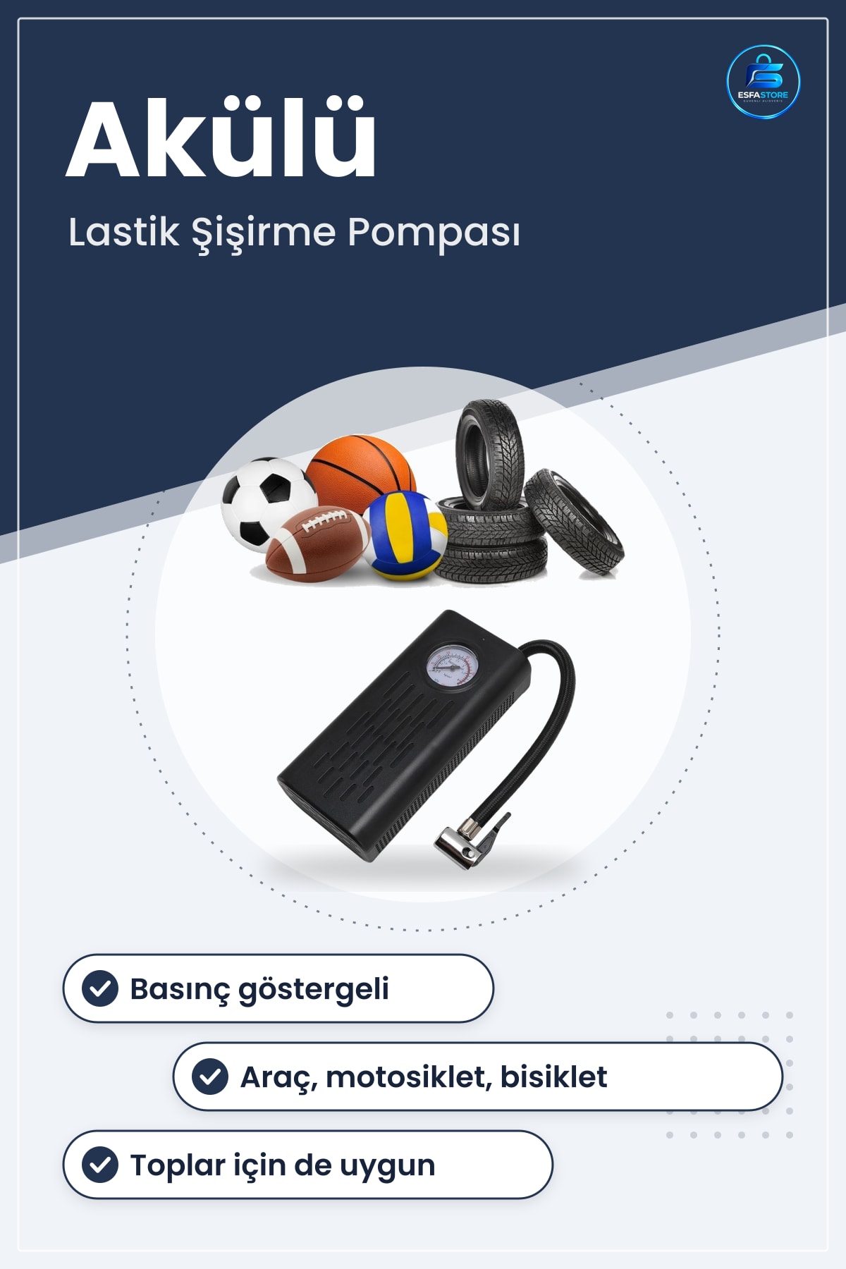 Taşınabilir Akülü Hava Kompresörü Elektrikli Lastik Şişirme Pompası Araç Motosiklet Bisiklet
