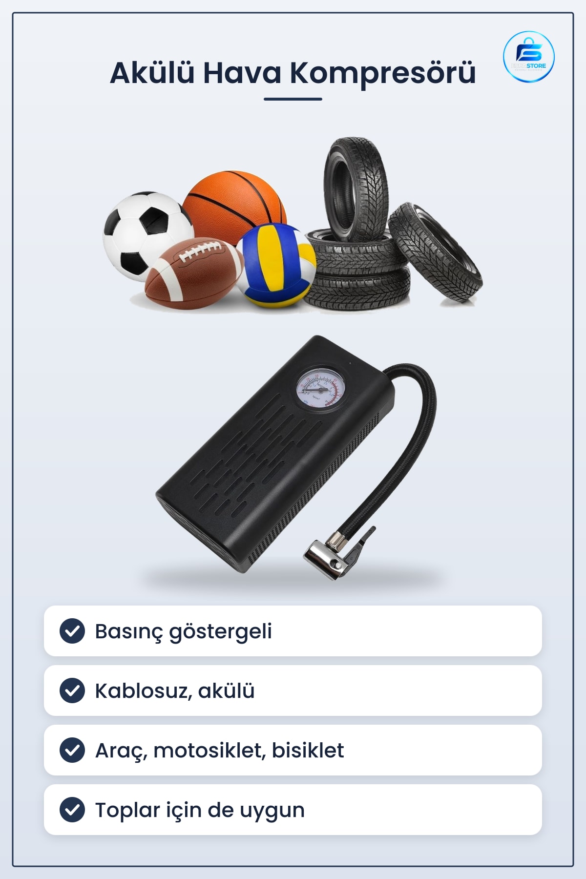 Taşınabilir Akülü Hava Kompresörü Elektrikli Lastik Şişirme Pompası Araç Motosiklet Bisiklet