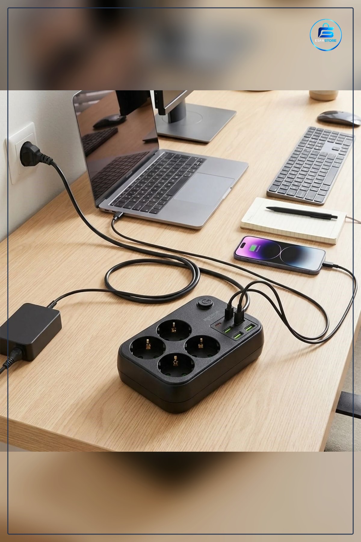 Çoklu Priz Uzatma Kablosu USB Type C Girişli Termal Akım Korumalı Isıya Dayanıklı Çocuk Güvenli