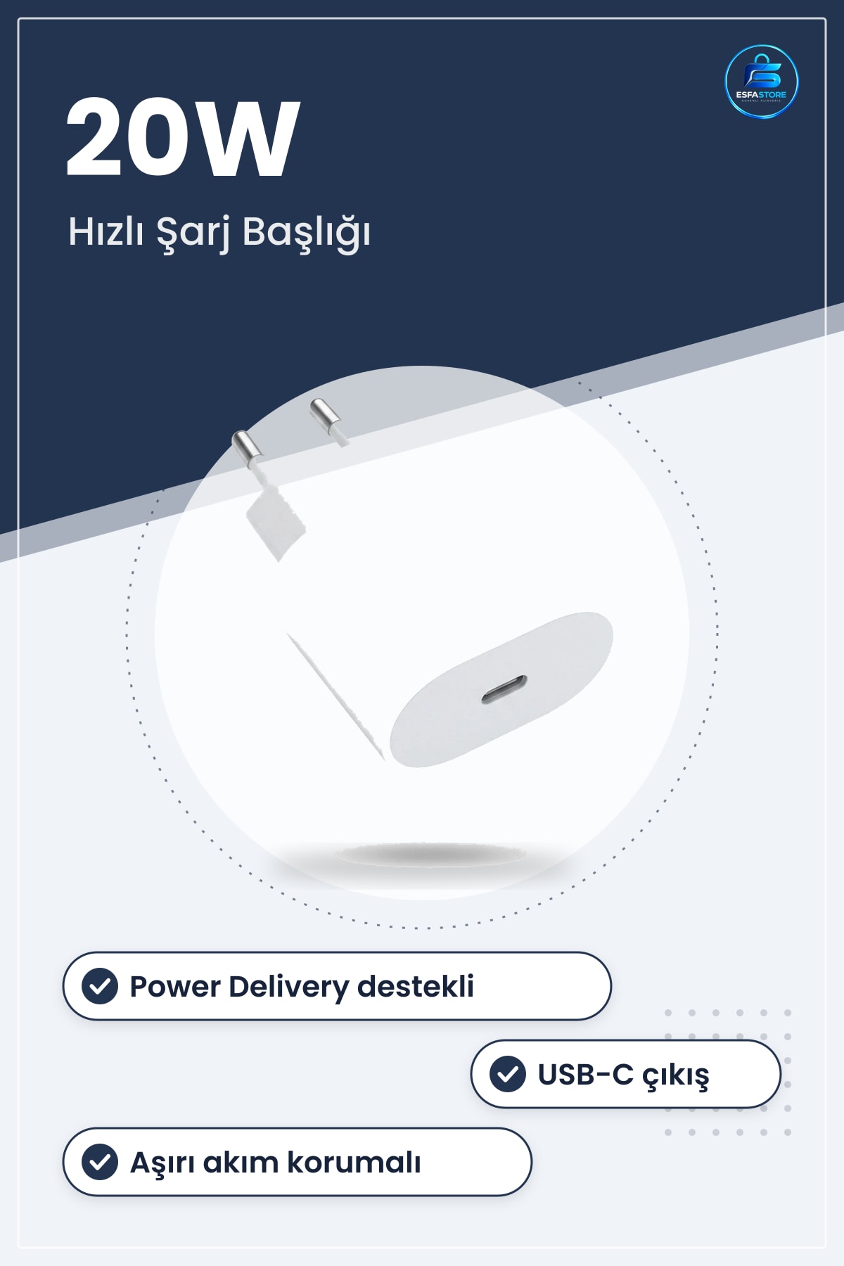 Güvenli Hızlı Adaptör Power Delivery Destekli USB C Kompakt Güç Kaynağı Telefon Şarj Başlığı
