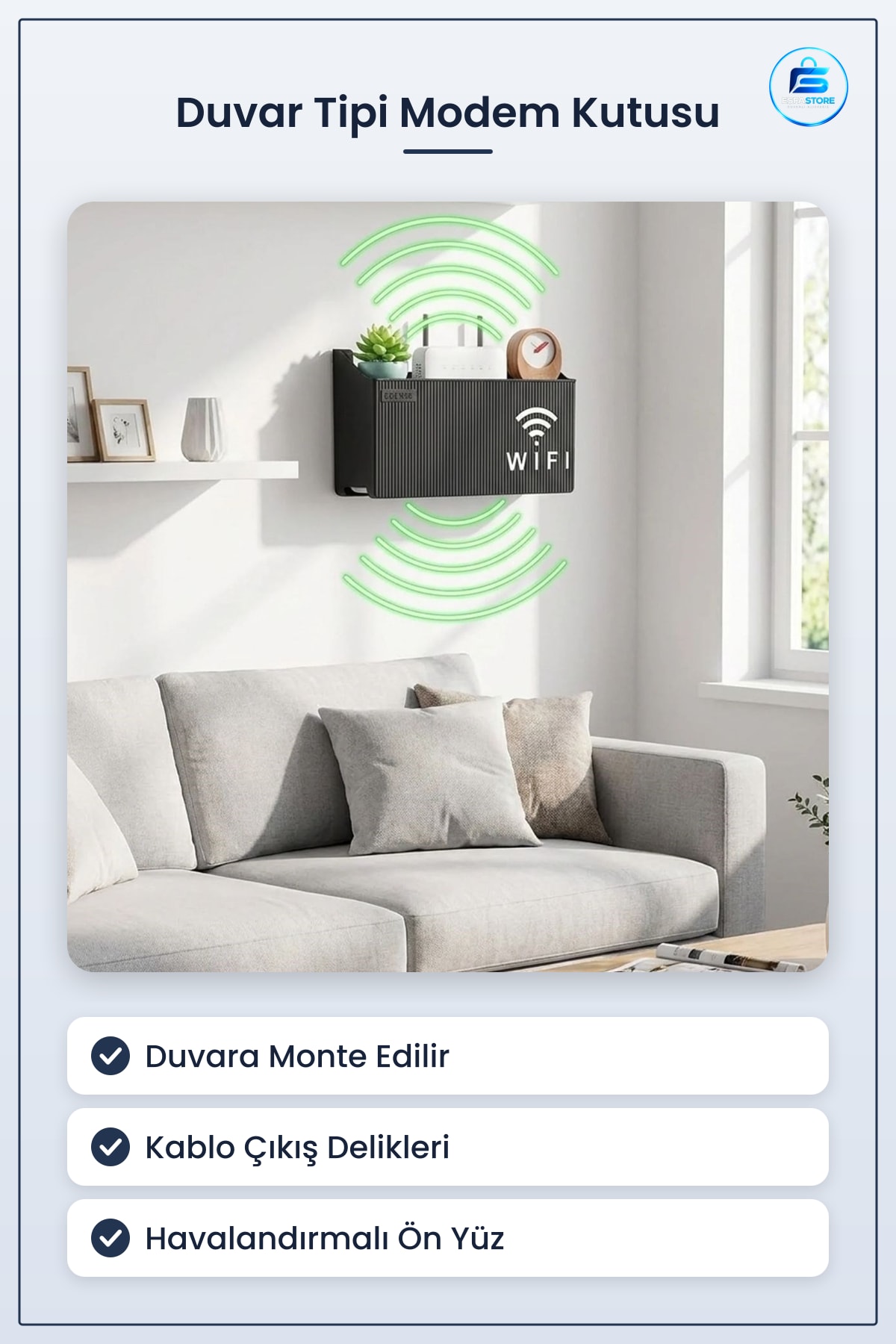 Duvar Tipi WiFi Modem Saklama Kutusu Kablo Düzenleyici Router Raf Organizer Dayanıklı Pratik