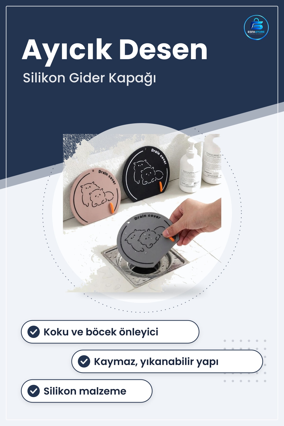 Ayıcık Desenli Silikon Lavabo Gider Kapığı Koku Önleyici Böcek Engelleyici Banyo Mutfak Kaymaz