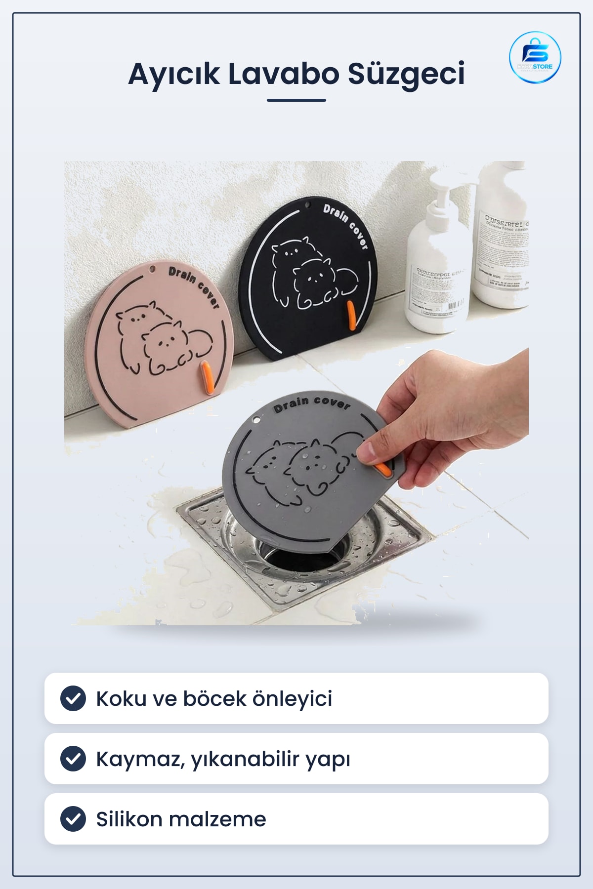 Ayıcık Desenli Silikon Lavabo Gider Kapığı Koku Önleyici Böcek Engelleyici Banyo Mutfak Kaymaz