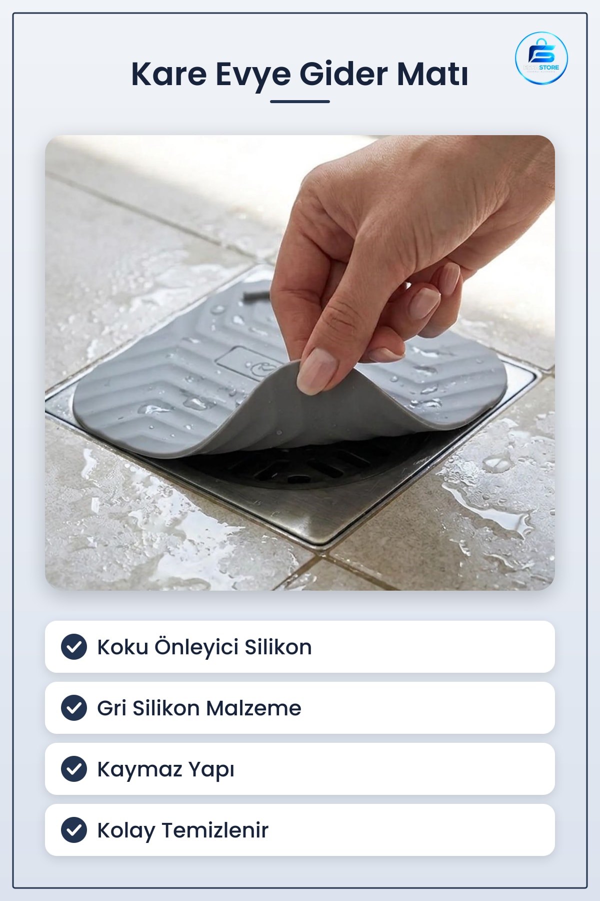 Kare Evye Gider Koku Önleyici Silikon Mat Lavabo Süzgeç Haşere Engelleyici Mutfak Banyo