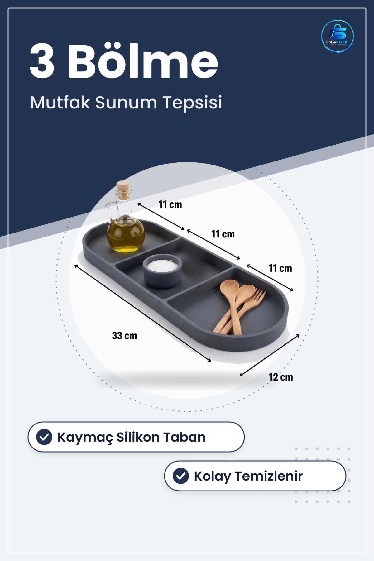 Silikon Mutfak Organizeri Bölmeli Yağlık Sirkelik Altlık Kaymaz Sunum Tepsisi Dayanıklı Pratik