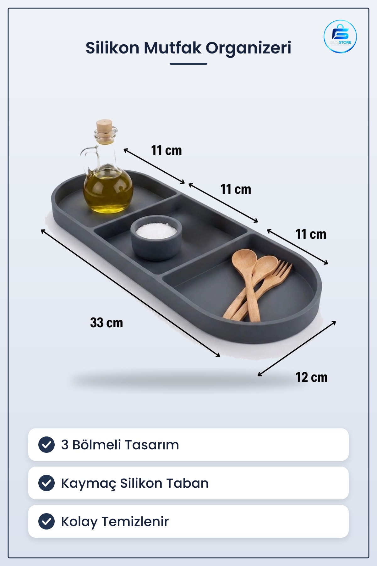 Silikon Mutfak Organizeri Bölmeli Yağlık Sirkelik Altlık Kaymaz Sunum Tepsisi Dayanıklı Pratik