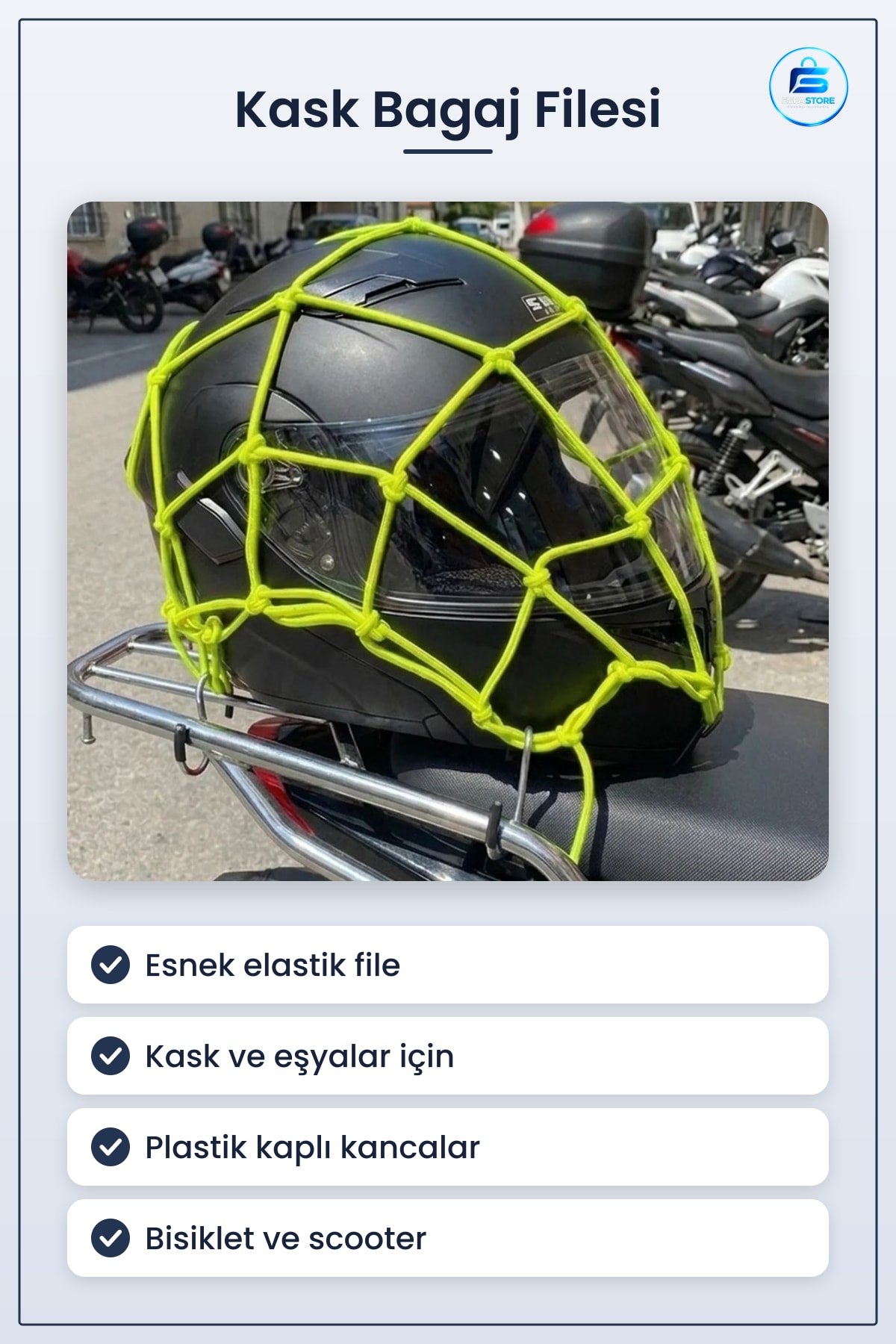 Motosiklet Kask Bagaj Filesi Esnek Plastik Kancalı Taşıma Ağı Sabitleyici Scooter Bisiklet Eşya