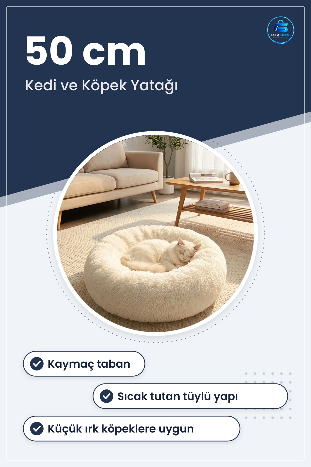 Yuvarlak Yumuşak Pelüş Kedi Köpek Yatağı Kaymaz Tabanlı Tüylü Sıcak Tutan Uyku Minderi Pratik