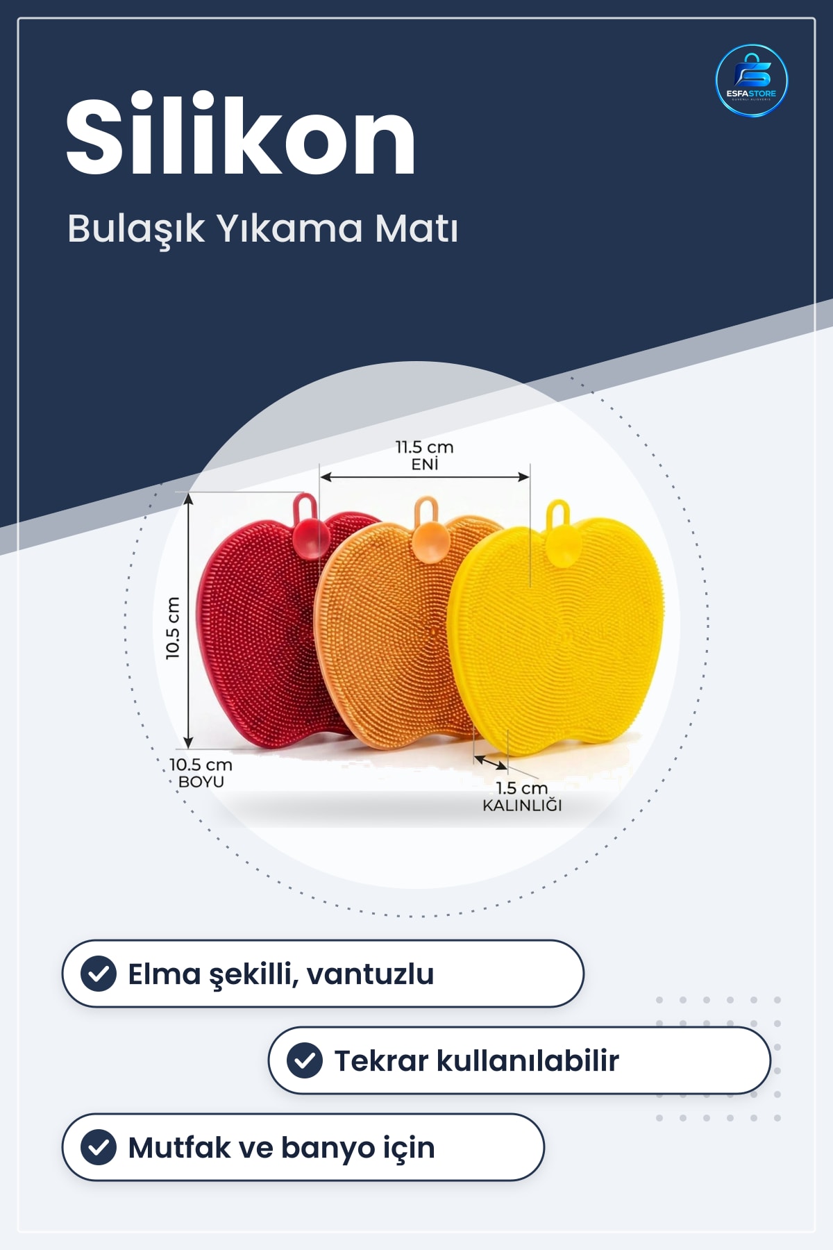 Elma Şekilli Silikon Bulaşık Yıkama Matı Çok Amaçlı Mutfak Banyo Süngeri Vantuzlu Asılabilir