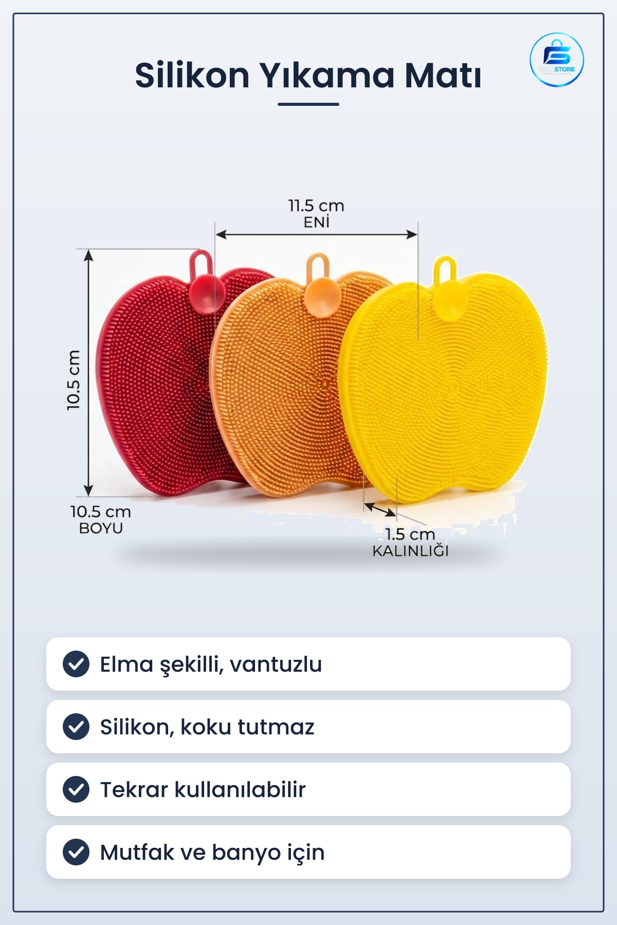 Elma Şekilli Silikon Bulaşık Yıkama Matı Çok Amaçlı Mutfak Banyo Süngeri Vantuzlu Asılabilir