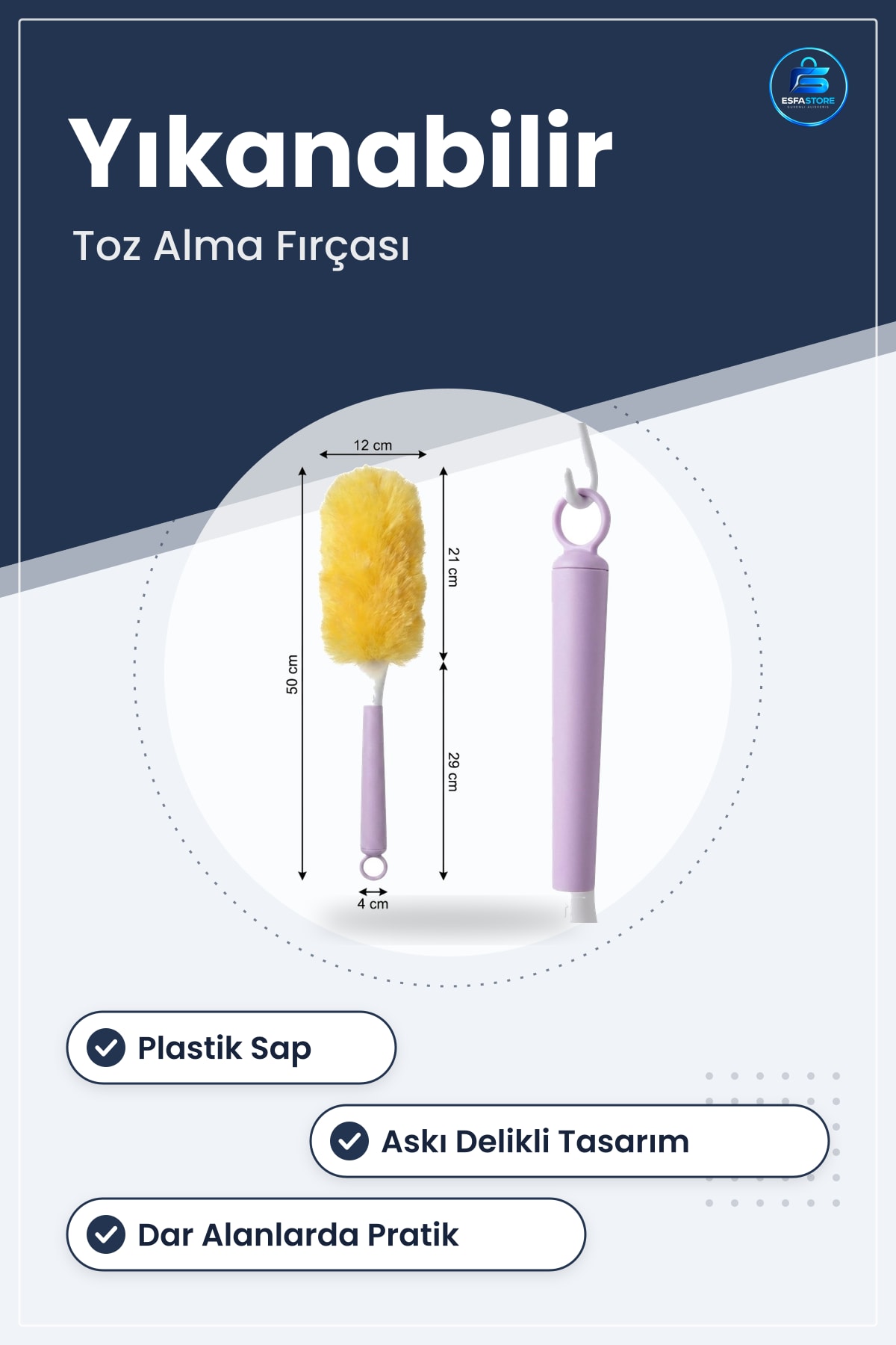 Plastik Saplı Toz Alma Fırçası Yıkanabilir Tüylü Temizlik Aparatı Ev Ofis Araç İçi Pratik