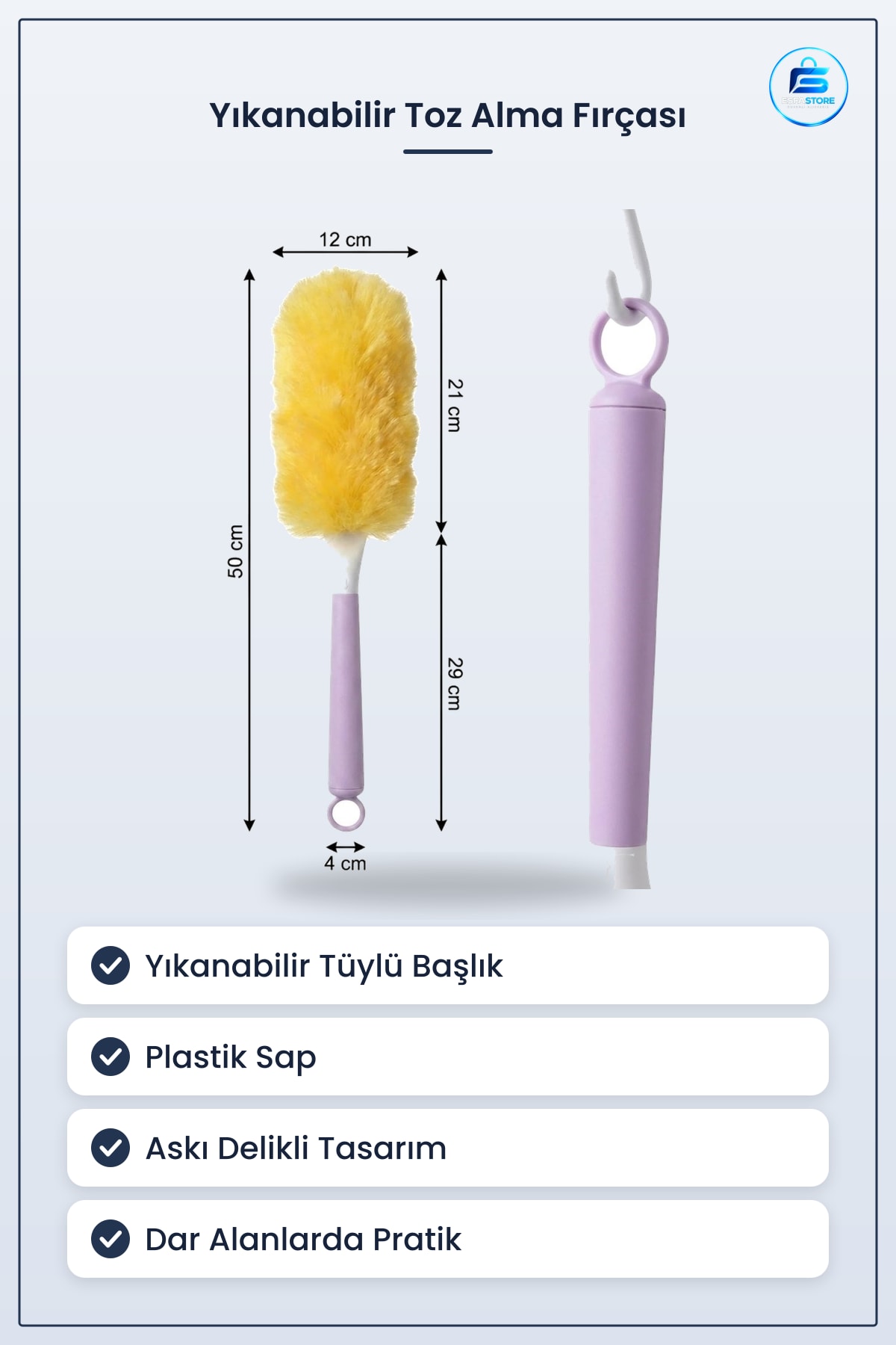 Plastik Saplı Toz Alma Fırçası Yıkanabilir Tüylü Temizlik Aparatı Ev Ofis Araç İçi Pratik