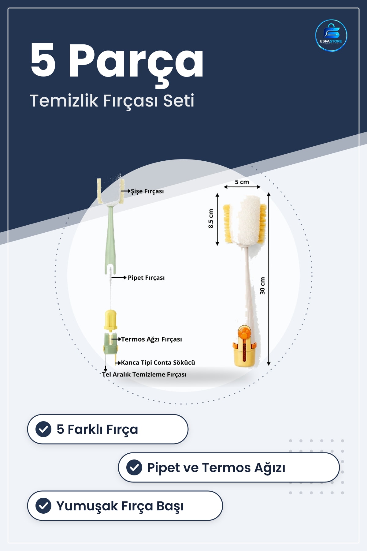 Şişe Temizleme Fırçası Biberon Pipet Termos Sürahi Kavanoz Emzik Temizlik Seti Çok Fonksiyonlu