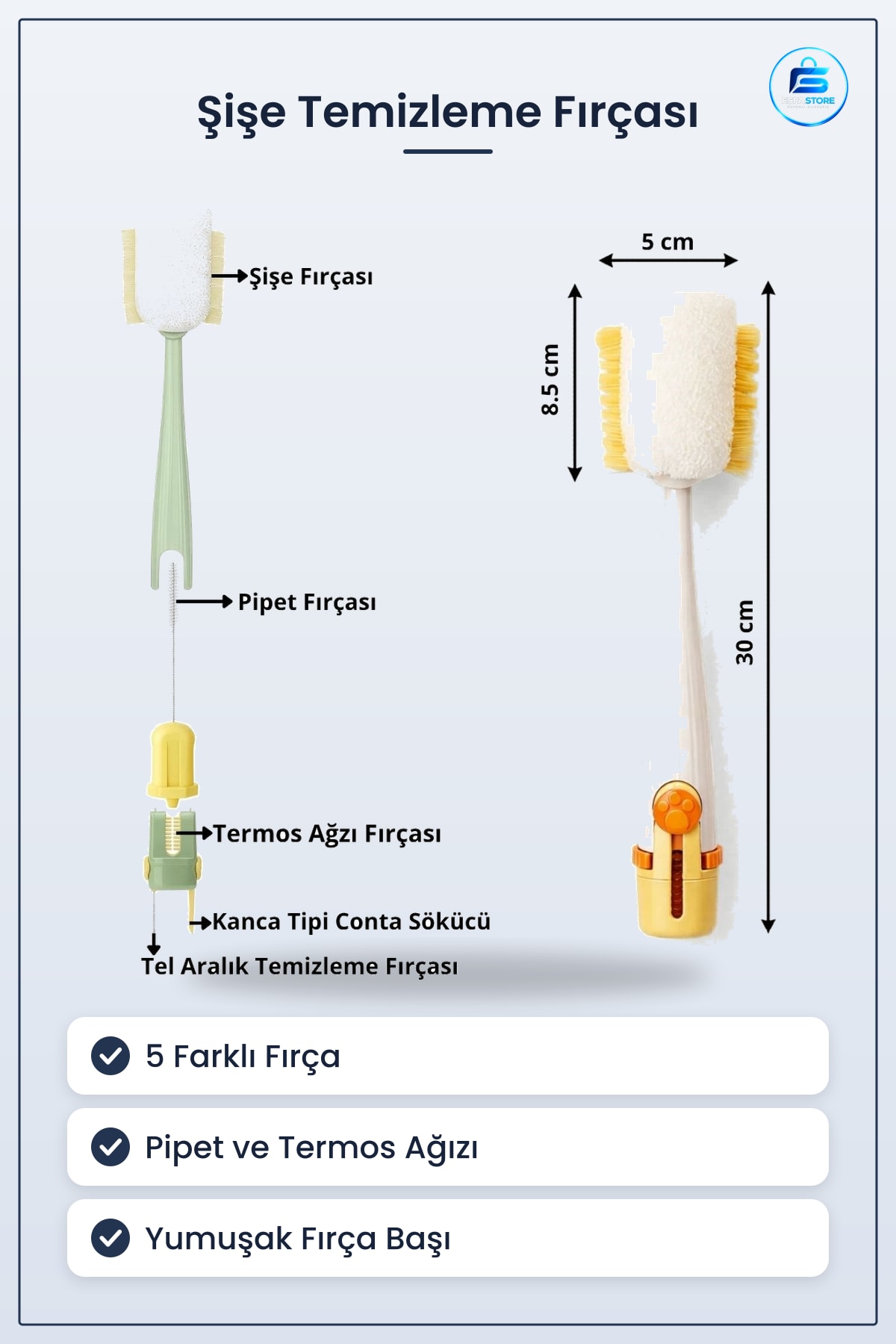 Şişe Temizleme Fırçası Biberon Pipet Termos Sürahi Kavanoz Emzik Temizlik Seti Çok Fonksiyonlu