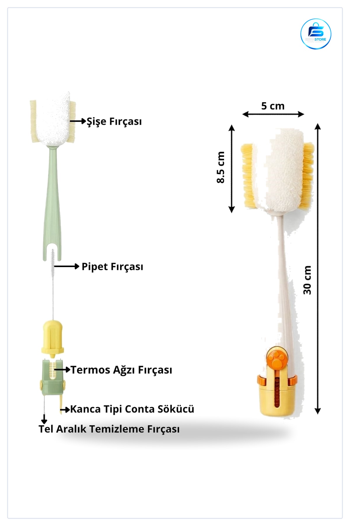 Şişe Temizleme Fırçası Biberon Pipet Termos Sürahi Kavanoz Emzik Temizlik Seti Çok Fonksiyonlu