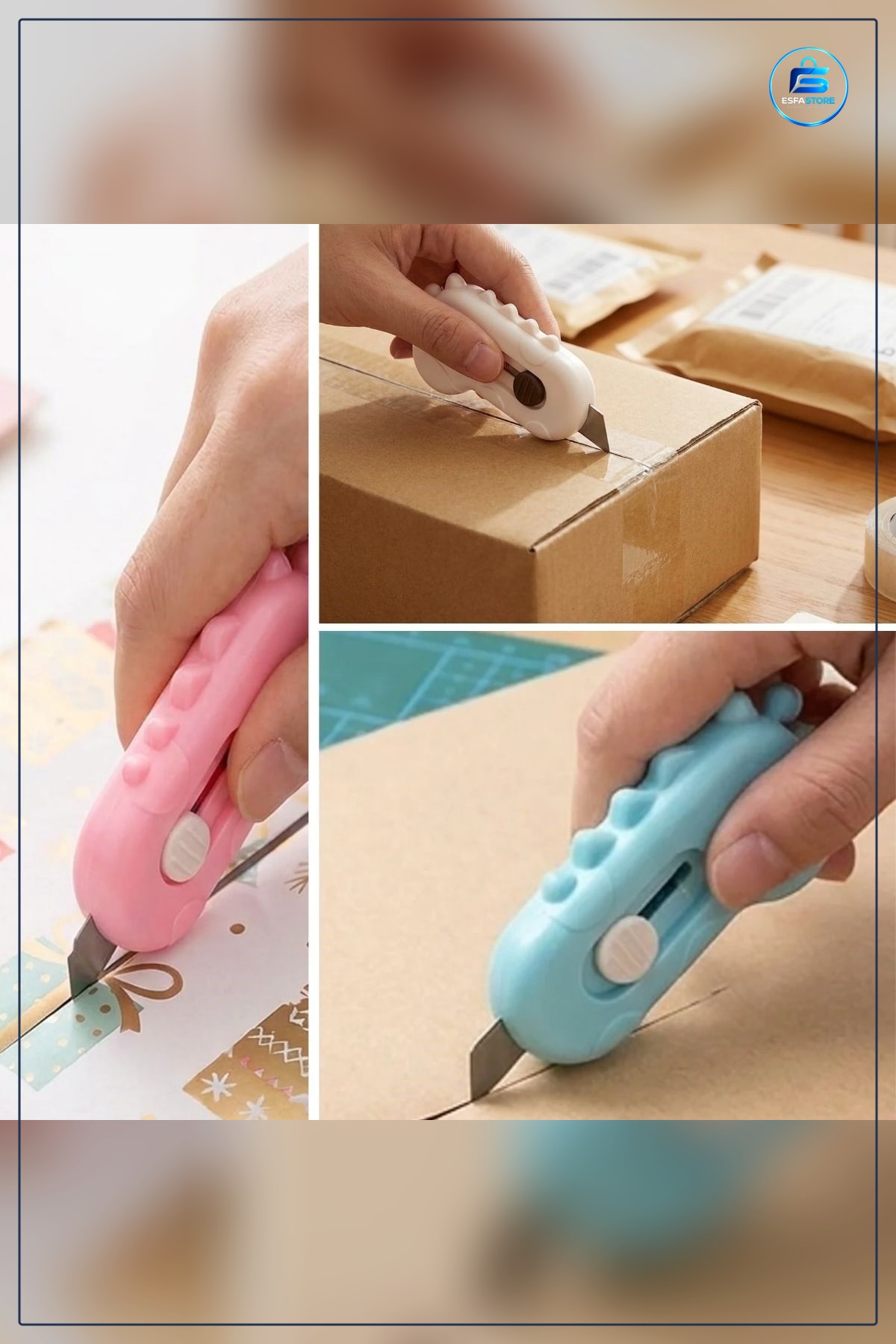 Dinozor Tasarımlı Mini Makas ve Falçata Seti Pratik Kargo Paket Açıcı Aparat Kesici Hediyelik