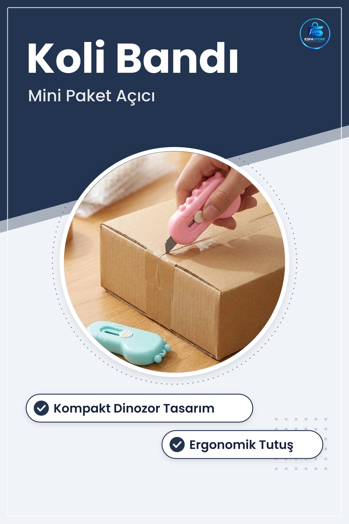 Dinozor Tasarımlı Mini Makas ve Falçata Seti Pratik Kargo Paket Açıcı Aparat Kesici Hediyelik