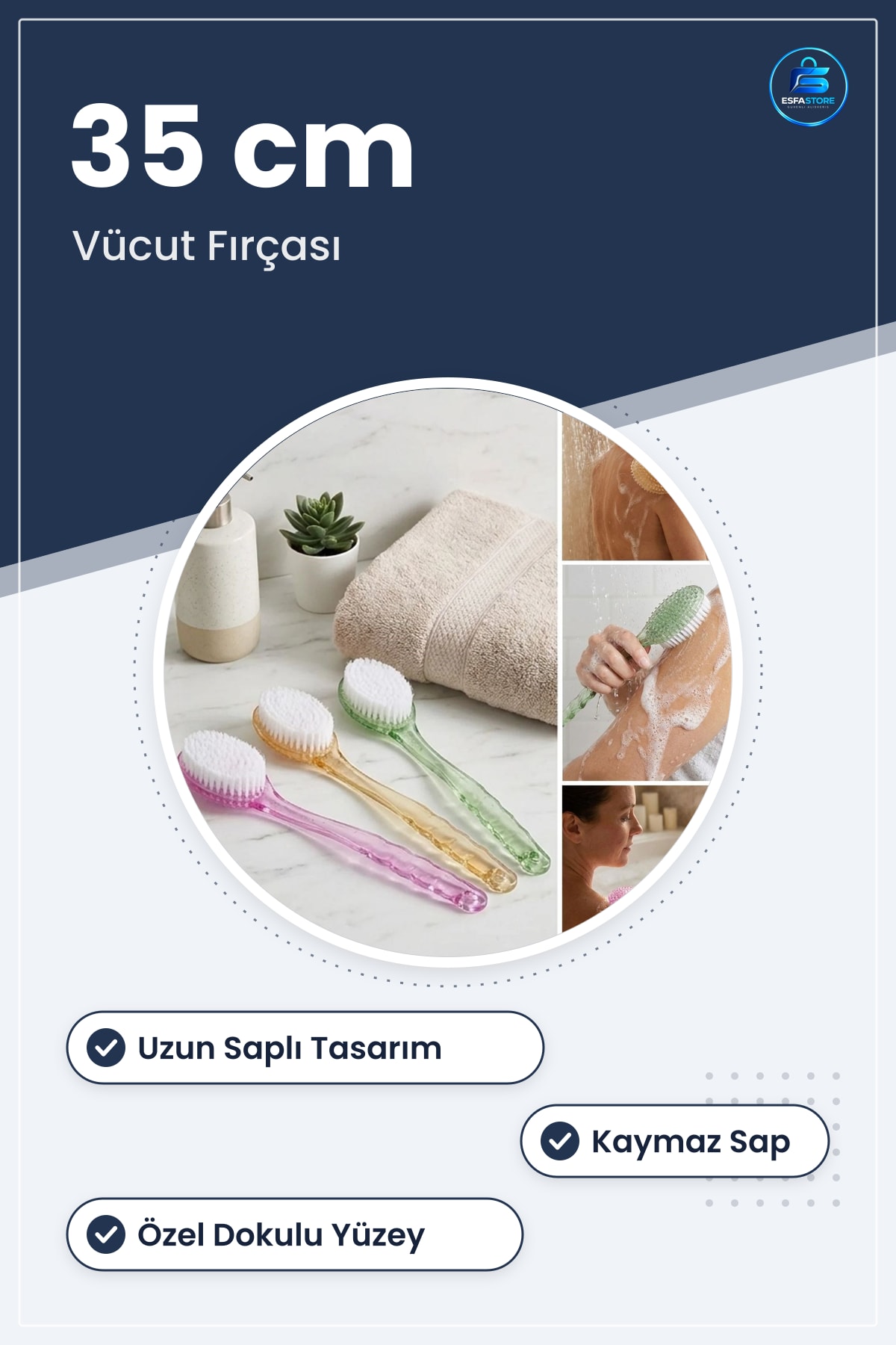 Uzun Saplı Plastik Vücut Temizleme Fırçası Sırt Banyo Duş Kese Aparatı Ergonomik Pratik Dayanıklı
