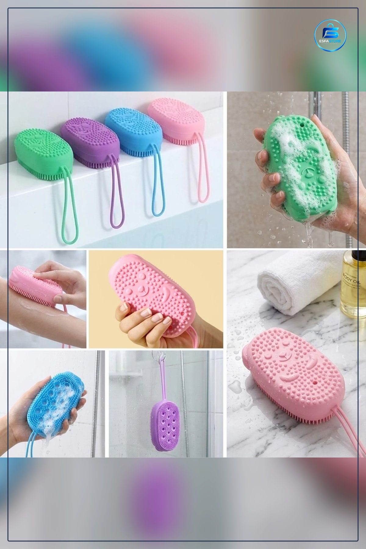 Silikon Banyo Lifi Peeling Etkili Süngerli Duş Kesesi Asma Kancalı Dayanıklı Hijyenik Pratik