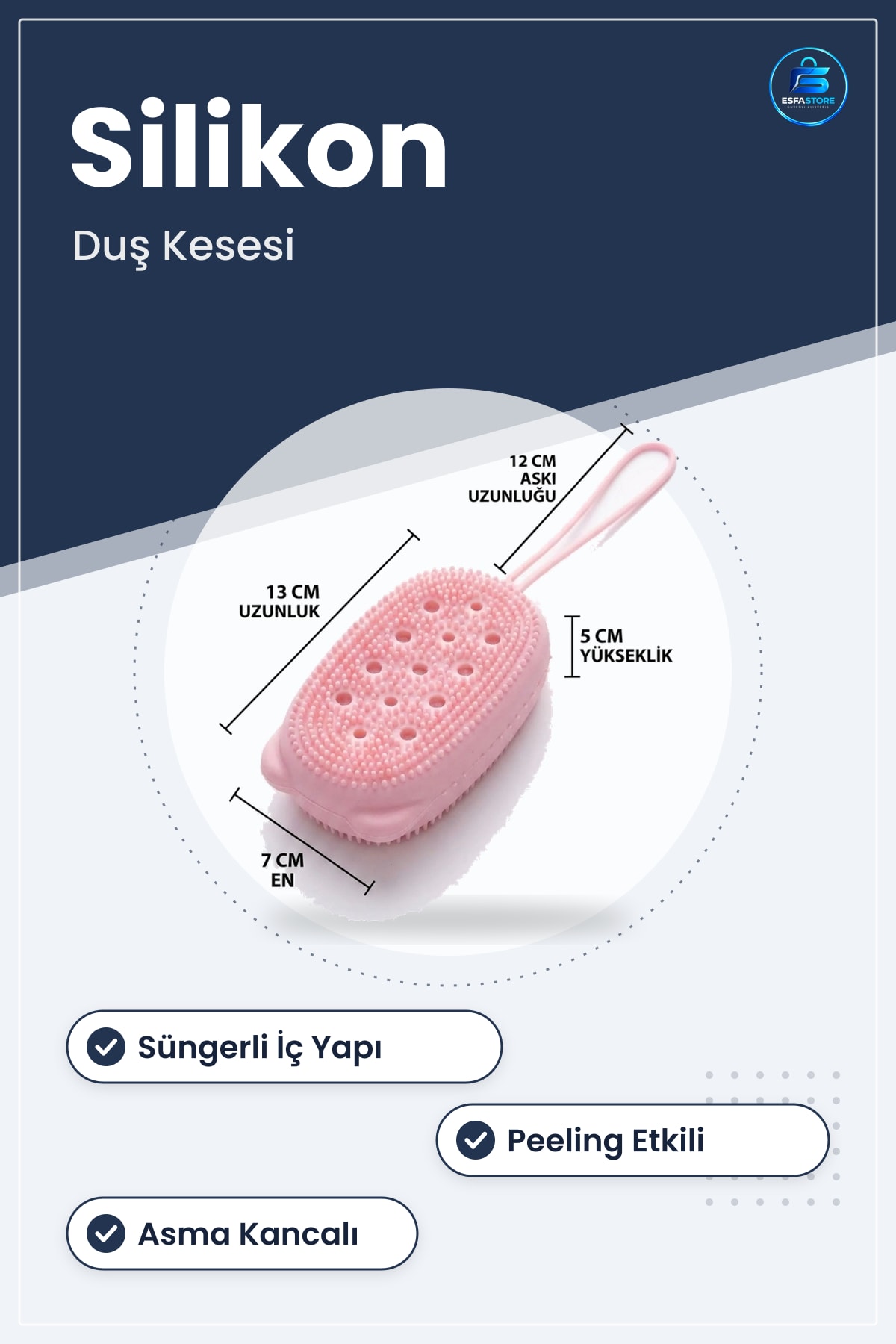 Silikon Banyo Lifi Peeling Etkili Süngerli Duş Kesesi Asma Kancalı Dayanıklı Hijyenik Pratik