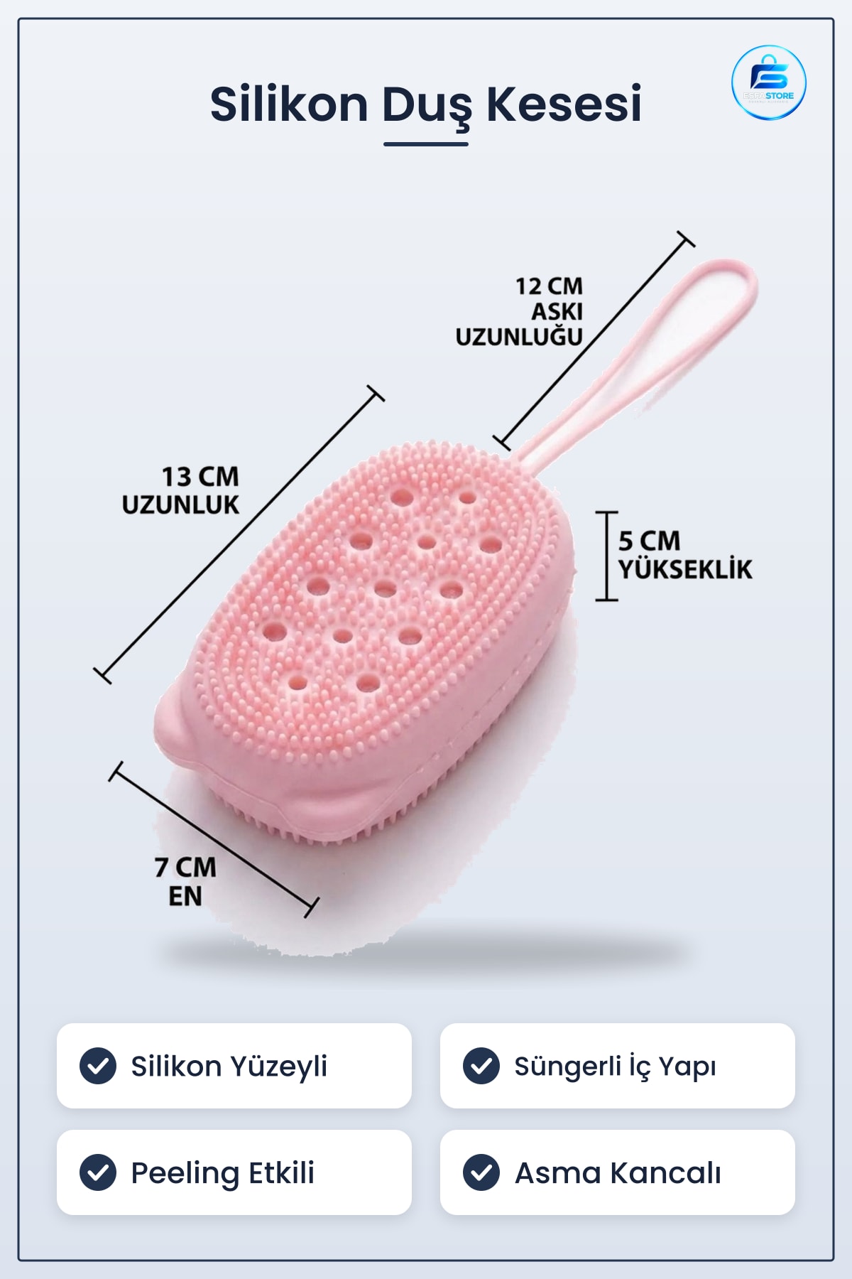 Silikon Banyo Lifi Peeling Etkili Süngerli Duş Kesesi Asma Kancalı Dayanıklı Hijyenik Pratik