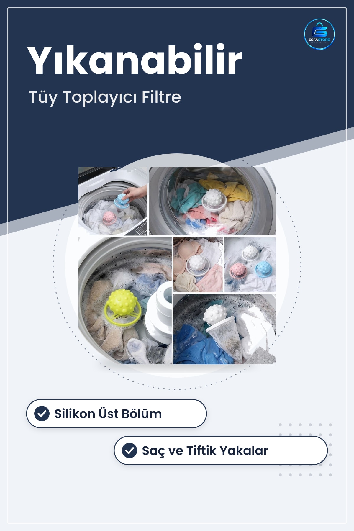 Çamaşır Makinesi Tüy Toplayıcı Filtre Yıkanabilir Silikon Saç ve Tiftik Yakalama Aparatı Pratik