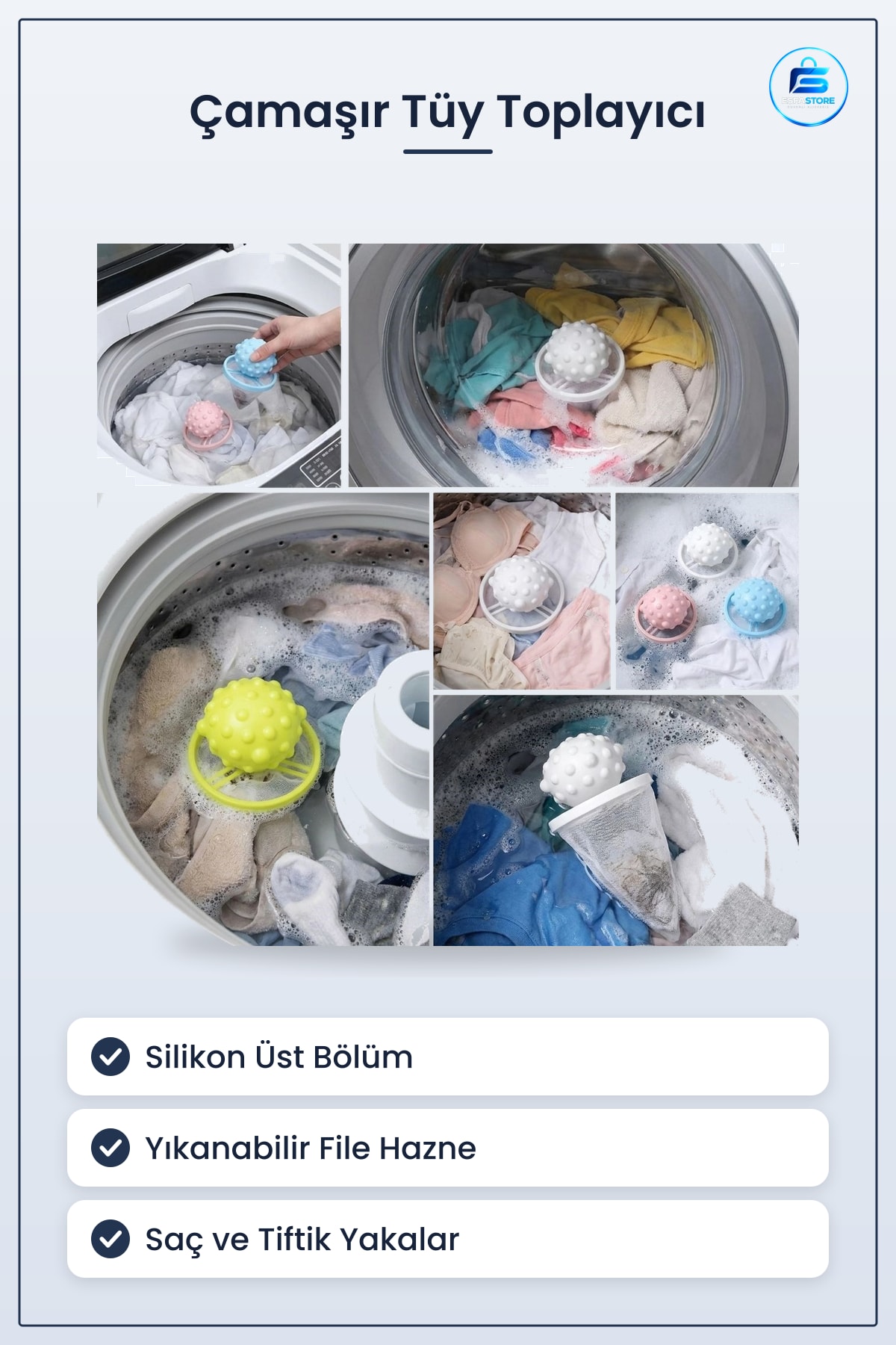 Çamaşır Makinesi Tüy Toplayıcı Filtre Yıkanabilir Silikon Saç ve Tiftik Yakalama Aparatı Pratik