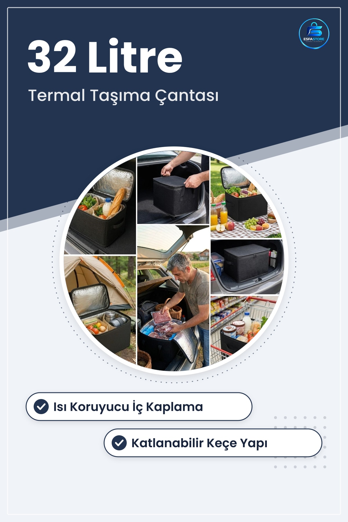 Isı Koruyucu Termal Taşıma Çantası Katlanabilir Keçe Araç Bagaj Organizeri Dayanıklı Pratik