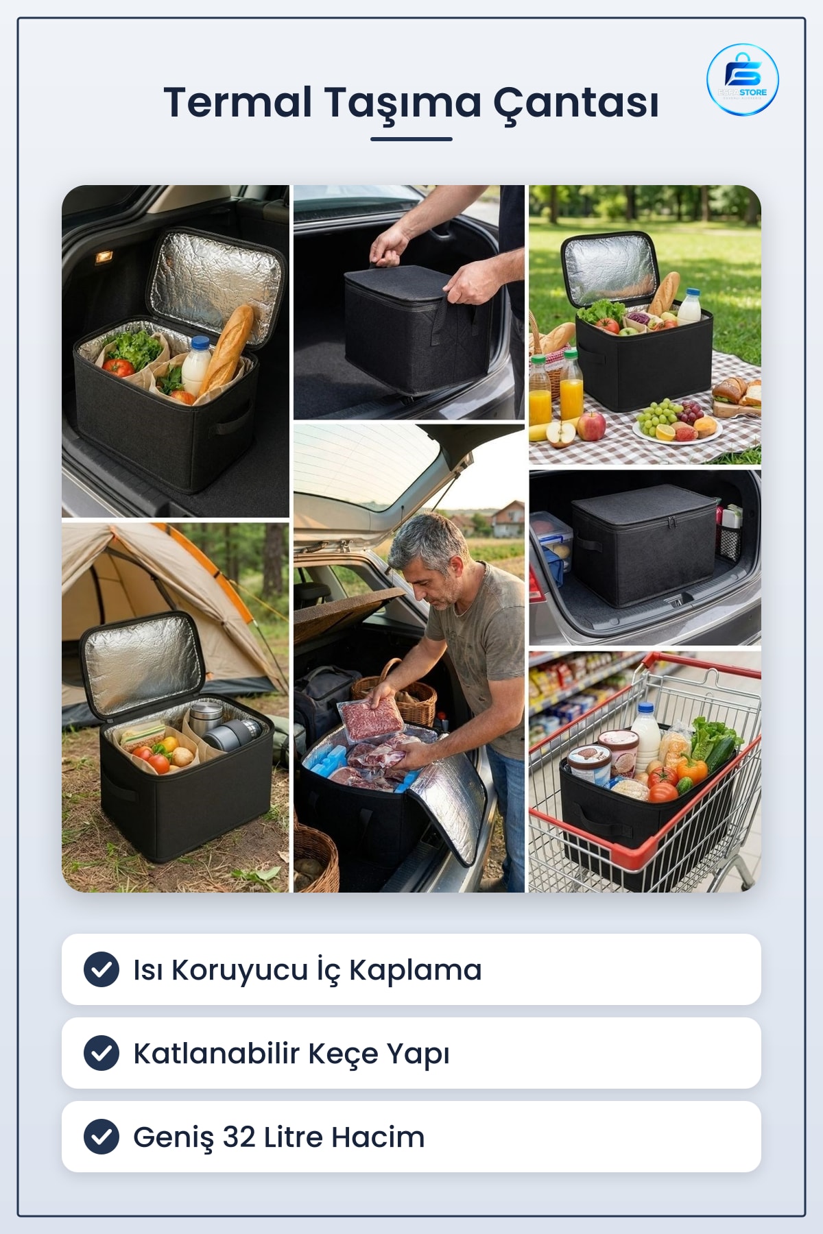 Isı Koruyucu Termal Taşıma Çantası Katlanabilir Keçe Araç Bagaj Organizeri Dayanıklı Pratik