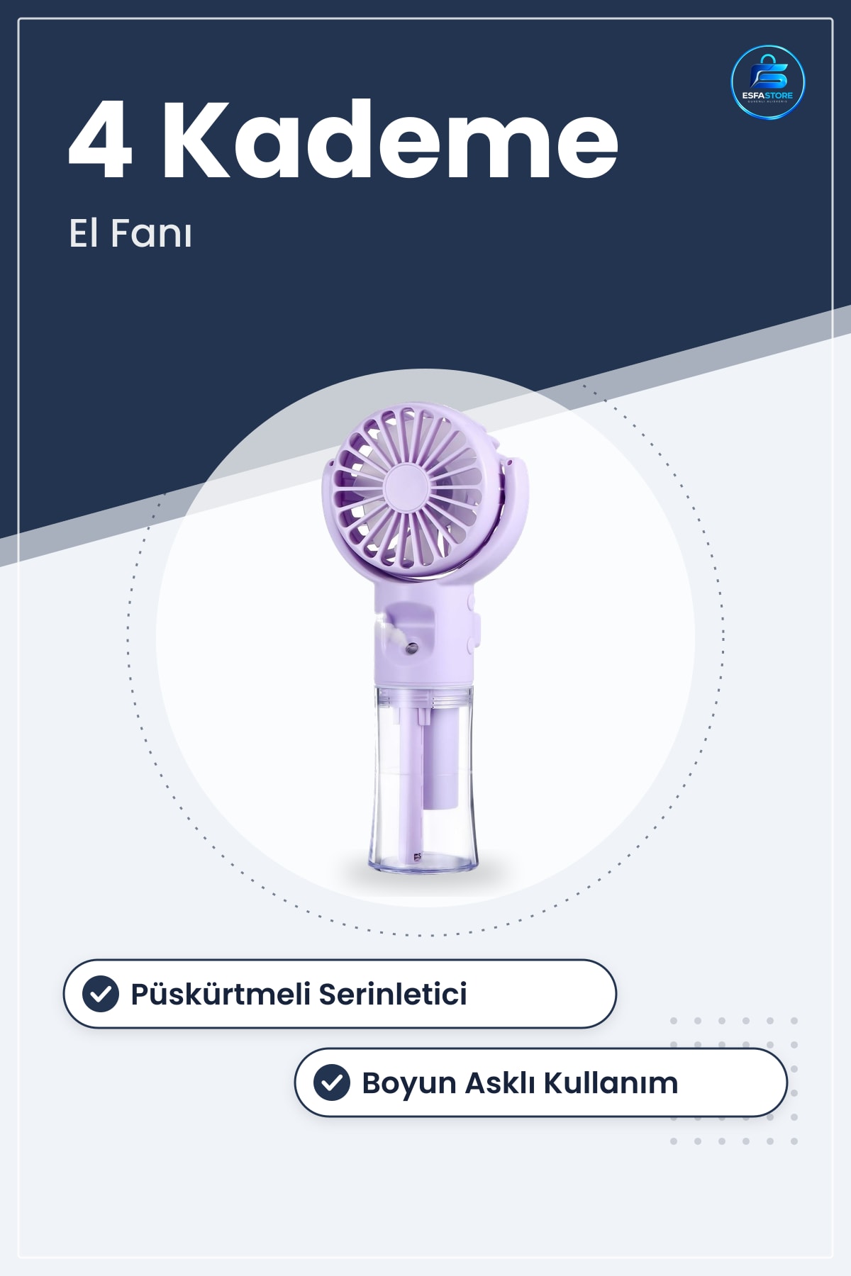 Spreyli El Fanı Boyuna Asılabilir USB Şarjlı Taşınabilir Mini Kademeli Hız Ayarlı Ferahlatıcı