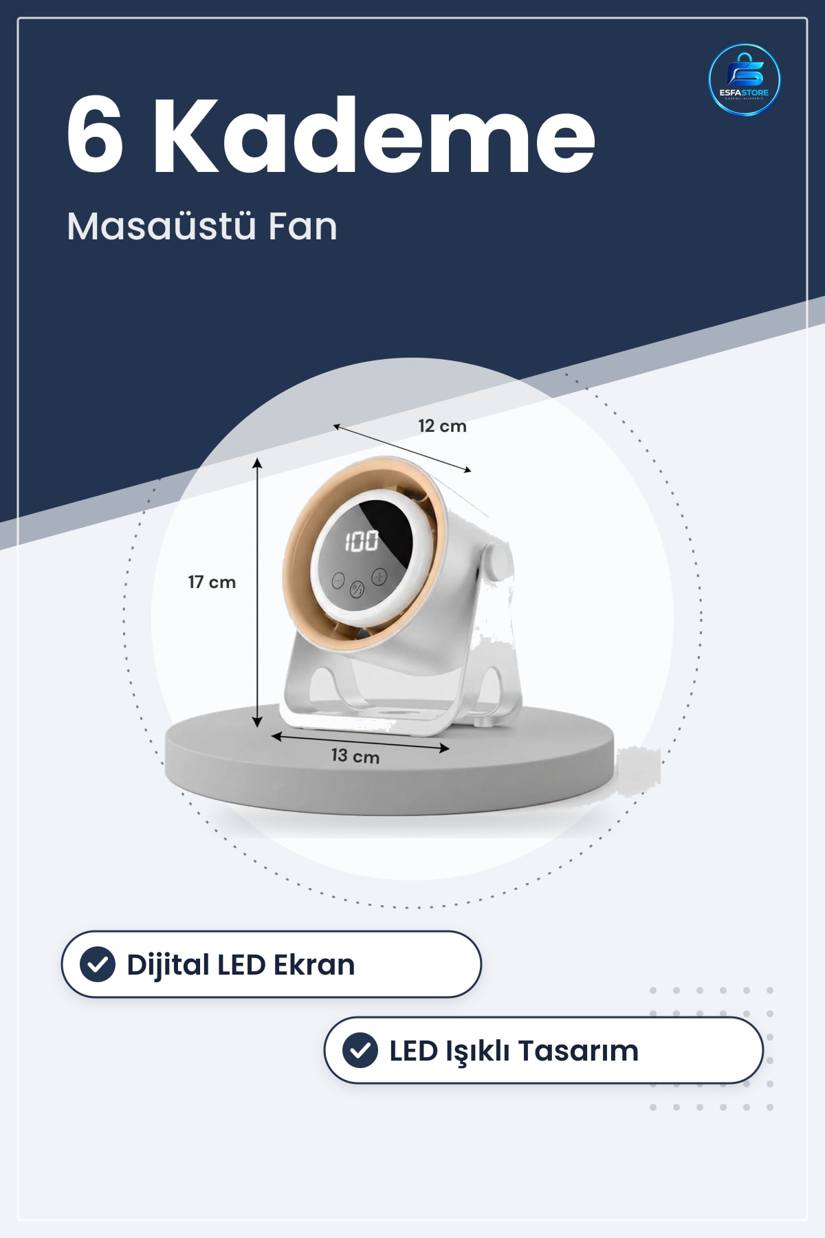 Şarjlı Masaüstü Fan Dijital Ekranlı Oynar Başlıklı LED Işıklı Askılı Duvara Monte Edilebilir