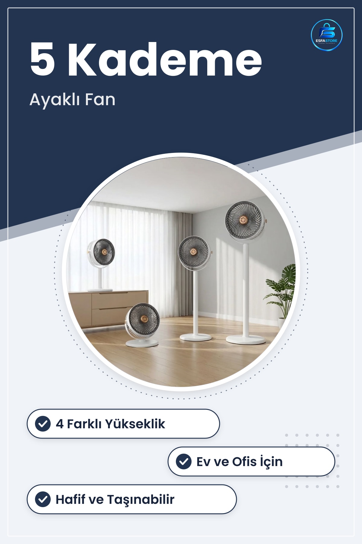 Standlı Masaüstü Vantilatör Ayarlanabilir Yükseklikli Taşınabilir Ayaklı Fan Kademeli Hız Ev Ofis