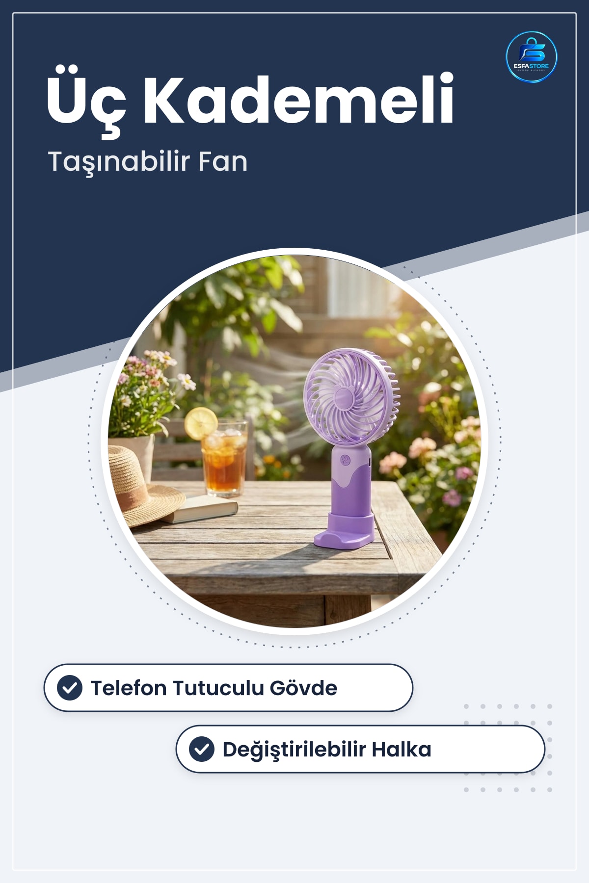 Masaüstü ve El Fanı Telefon Tutuculu Taşınabilir Mini Serinletici Halkalı Üç Kademeli Hız Ayarlı