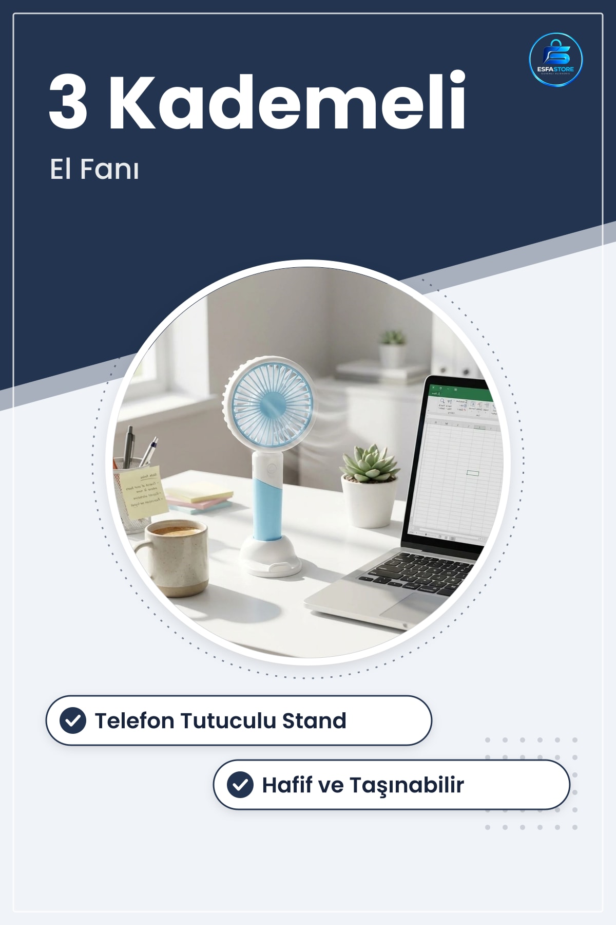 Telefon Tutuculu Standlı Masaüstü Mini Vantilatör El Fanı Taşınabilir Kompakt Hafif Pratik