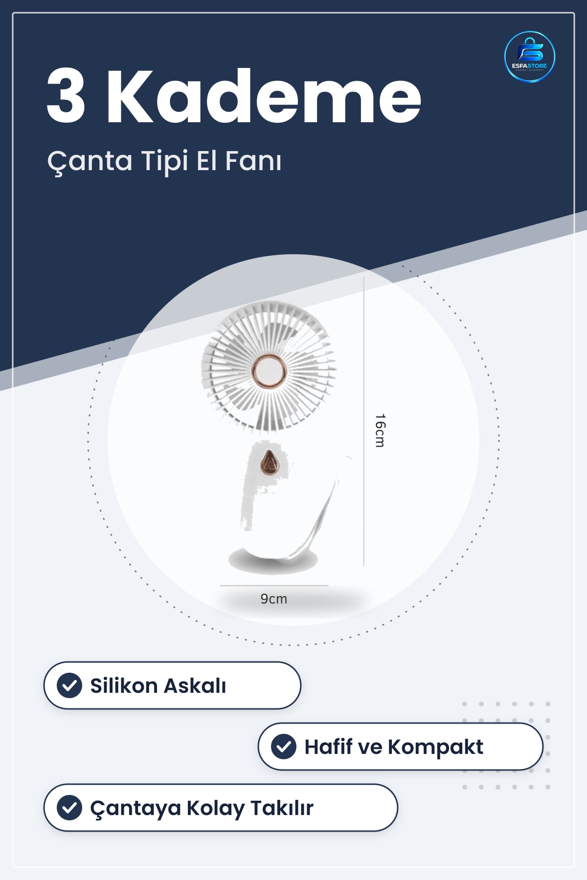 Çanta Tipi El Fanı Taşınabilir Mini Serinletici Silikon Asklı Kompakt Hafif Pratik Aksesuar