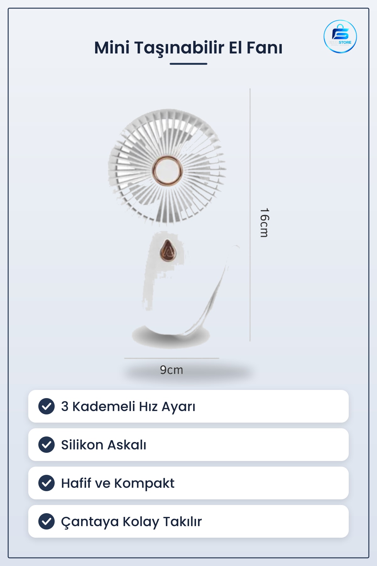 Çanta Tipi El Fanı Taşınabilir Mini Serinletici Silikon Asklı Kompakt Hafif Pratik Aksesuar