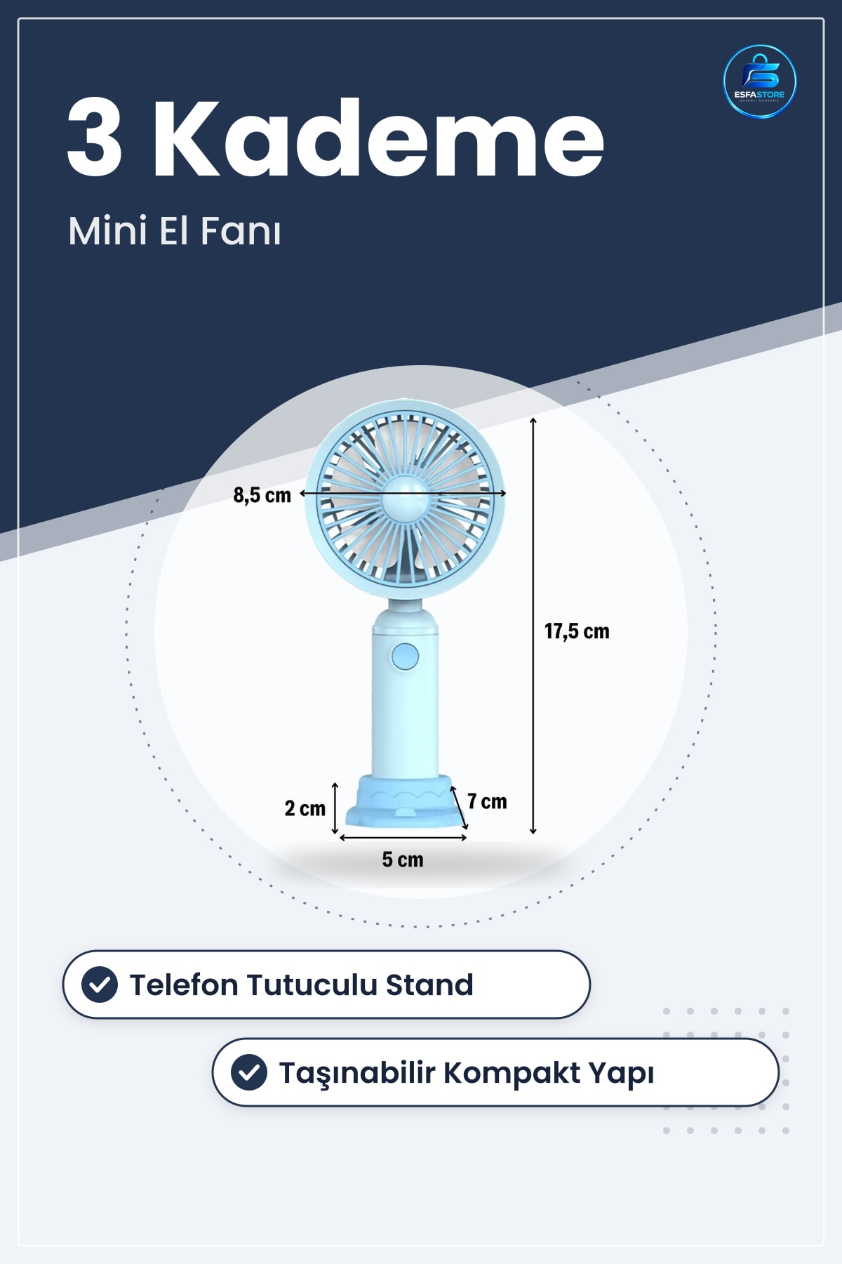 Telefon Tutuculu Standlı Taşınabilir Mini Masaüstü El Fanı Kademeli Hız Ayarlı Yaz Aksesuarı