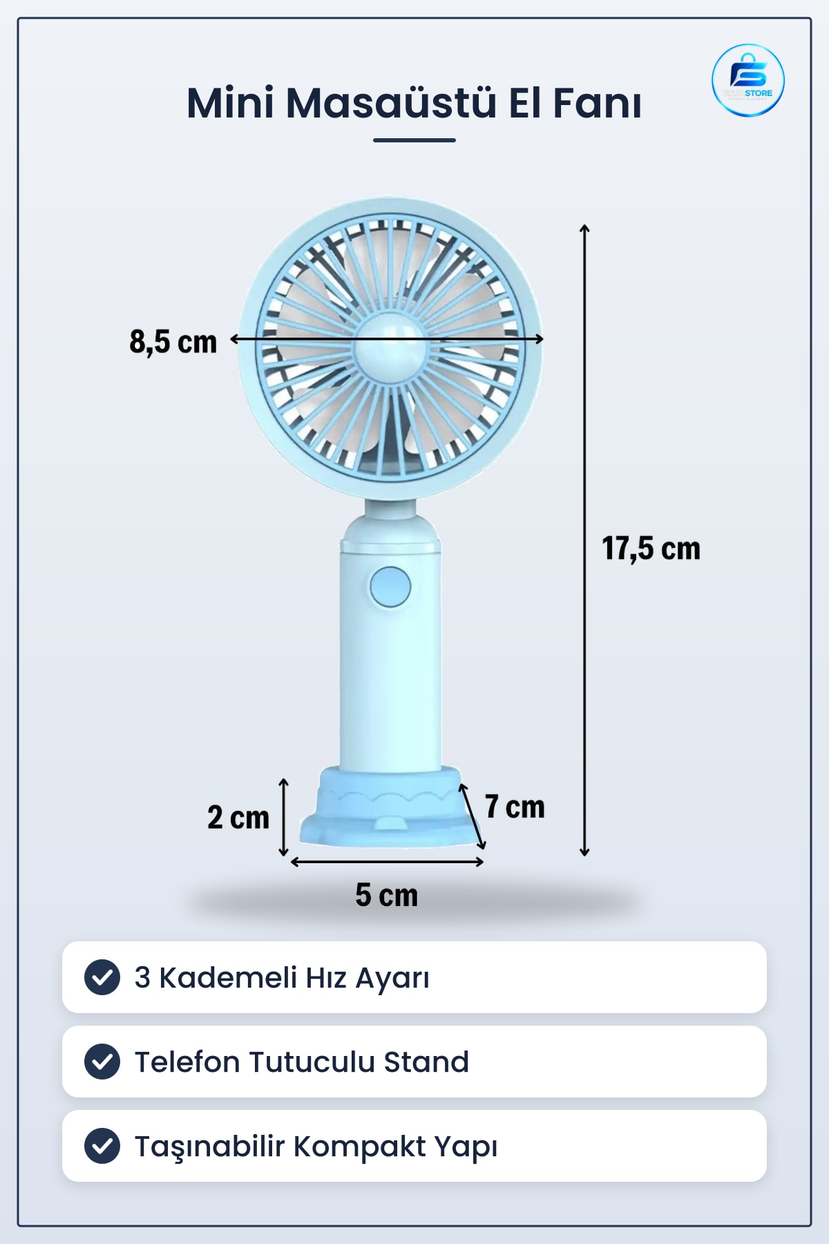 Telefon Tutuculu Standlı Taşınabilir Mini Masaüstü El Fanı Kademeli Hız Ayarlı Yaz Aksesuarı
