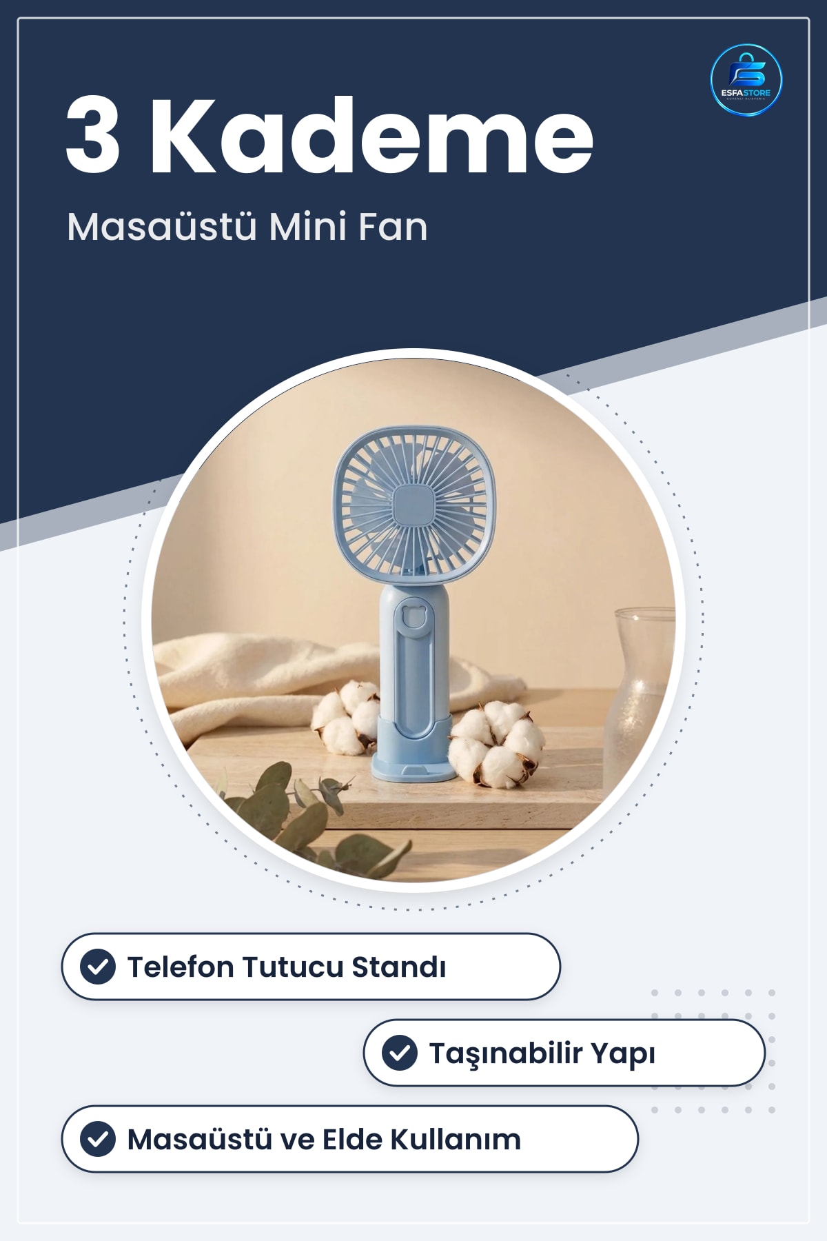 Mini Fan Telefon Tutuculu Standlı Ayı Figürlü Masaüstü El Fanı Taşınabilir Kademeli Pratik Hediyelik