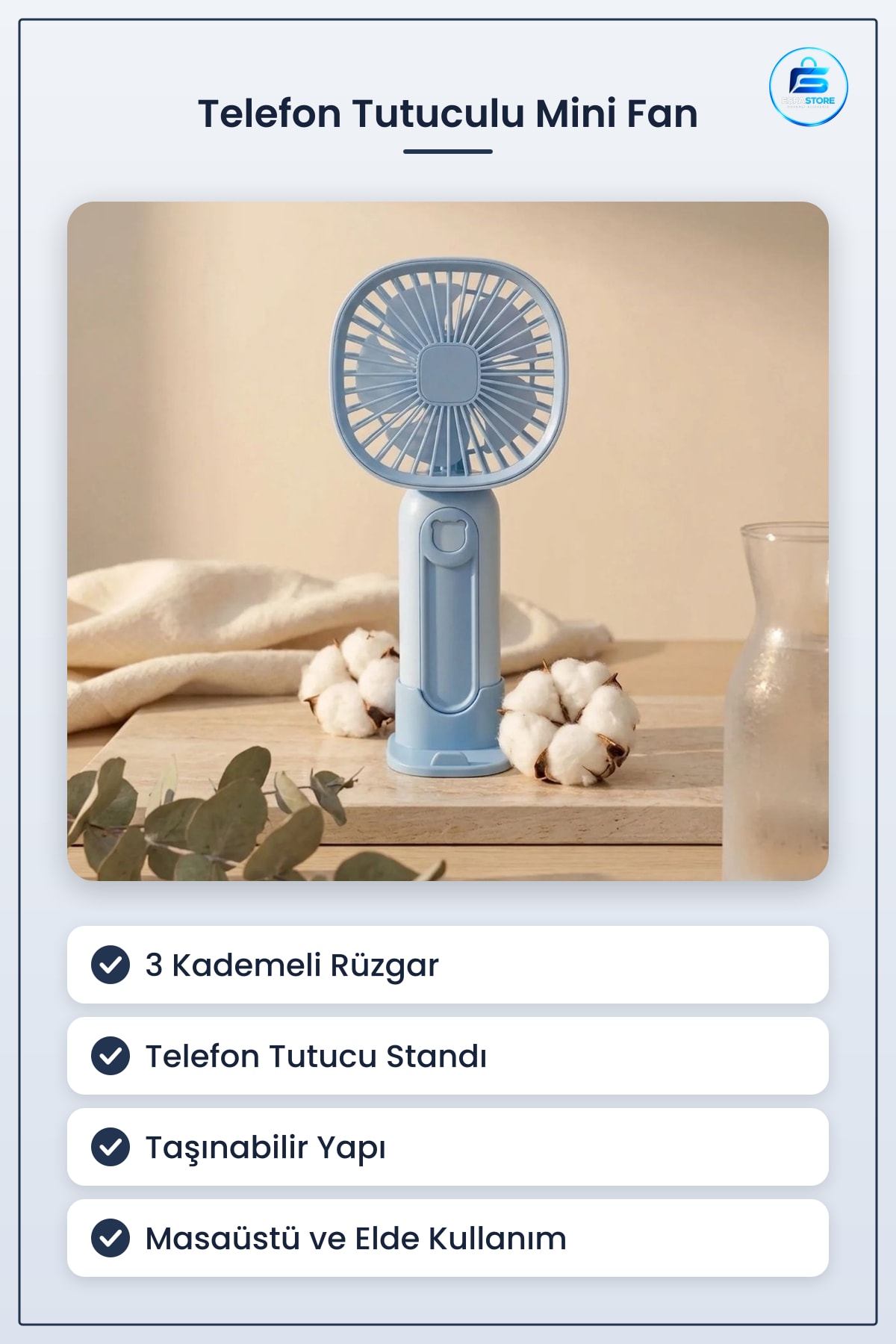 Mini Fan Telefon Tutuculu Standlı Ayı Figürlü Masaüstü El Fanı Taşınabilir Kademeli Pratik Hediyelik
