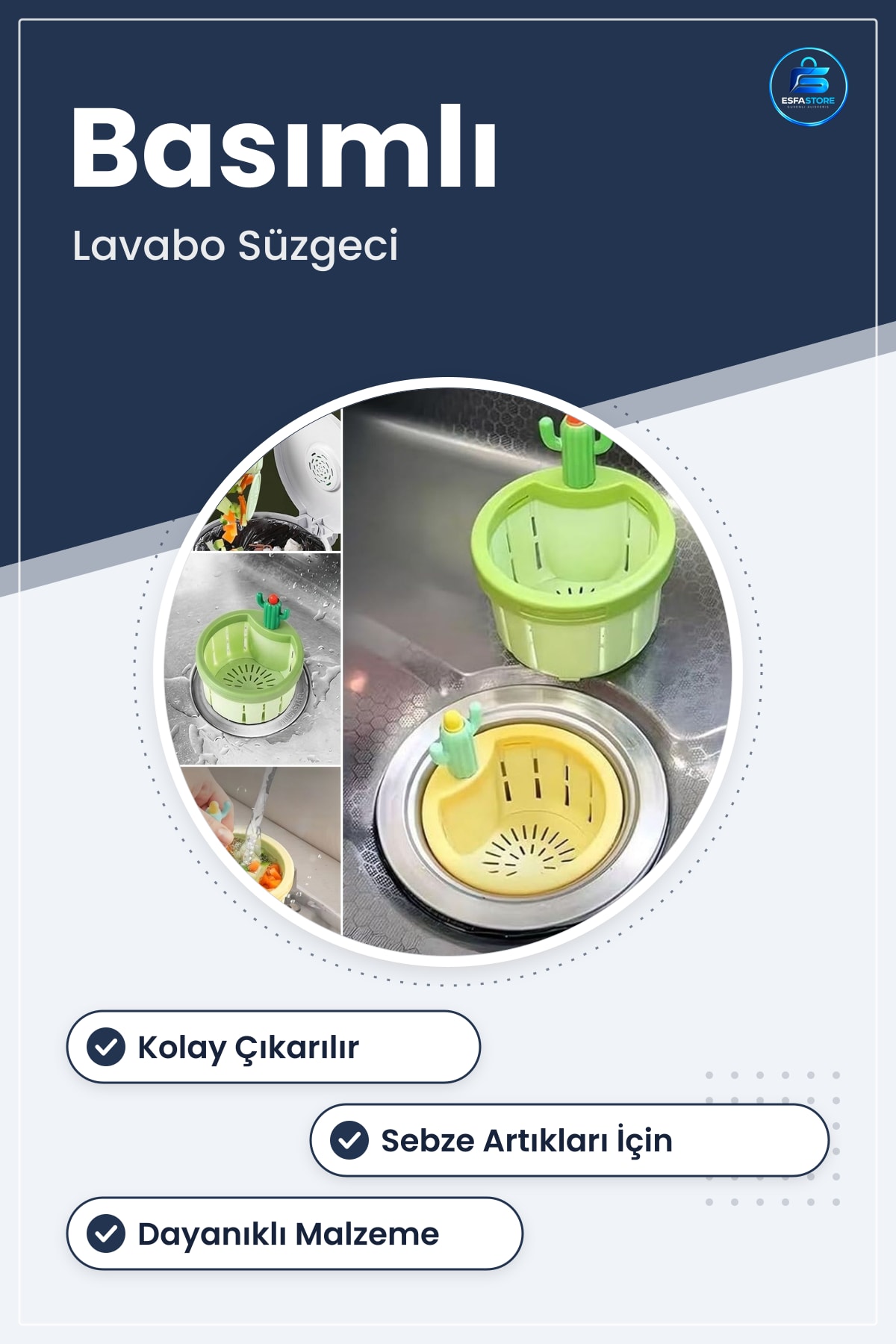 Mutfak Lavabo Süzgeci Kaktüs Tasarımlı Basmalı Gider Filtresi Sebze Artıkları İçin Pratik Dayanıklı