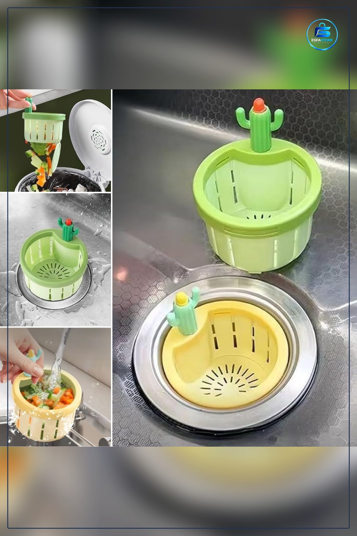 Mutfak Lavabo Süzgeci Kaktüs Tasarımlı Basmalı Gider Filtresi Sebze Artıkları İçin Pratik Dayanıklı