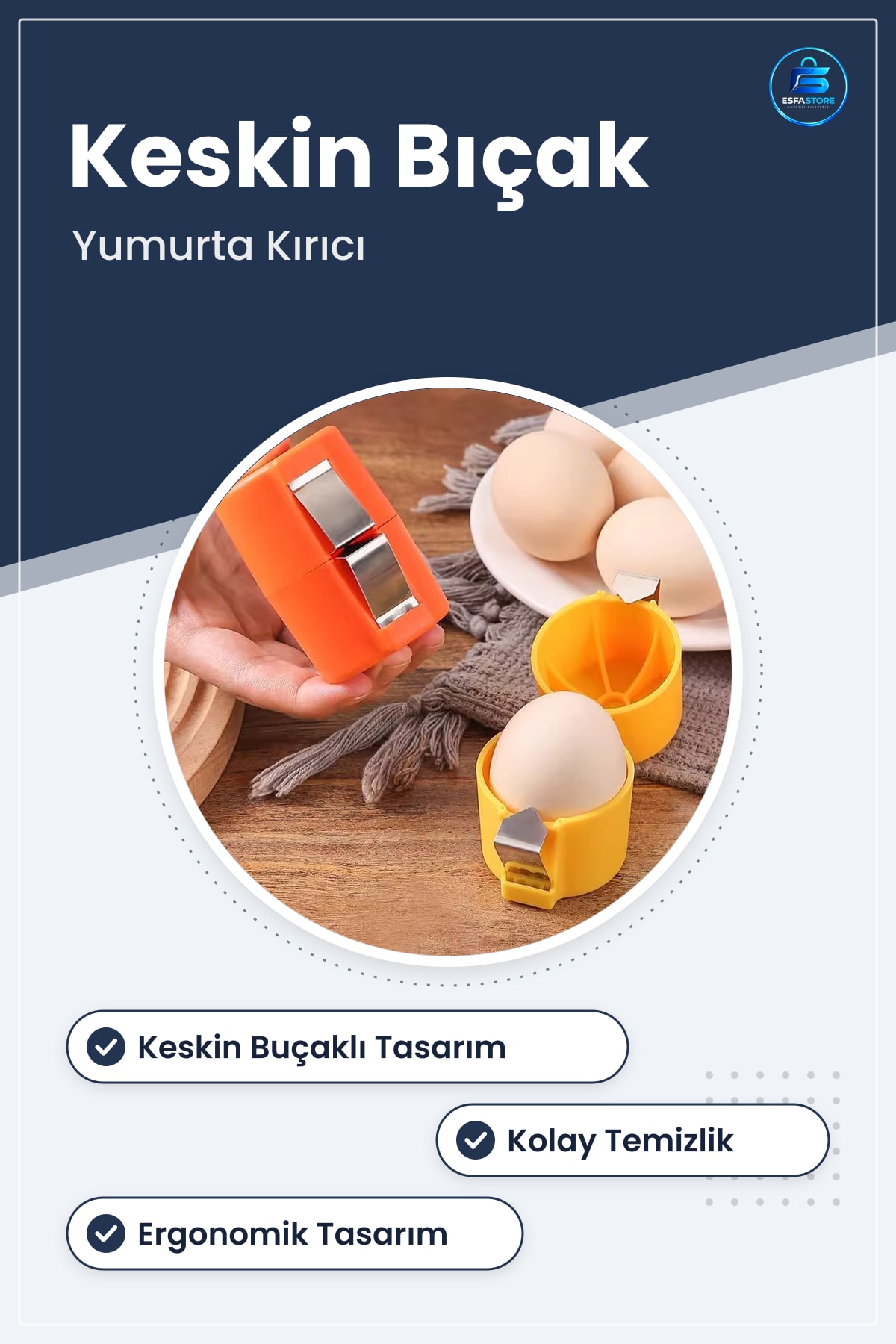Pratik Yumurta Kırıcı Aparatı Hijyenik Mutfak Yardımcısı Ergonomik Tek Hamlede Kolay Kullanım