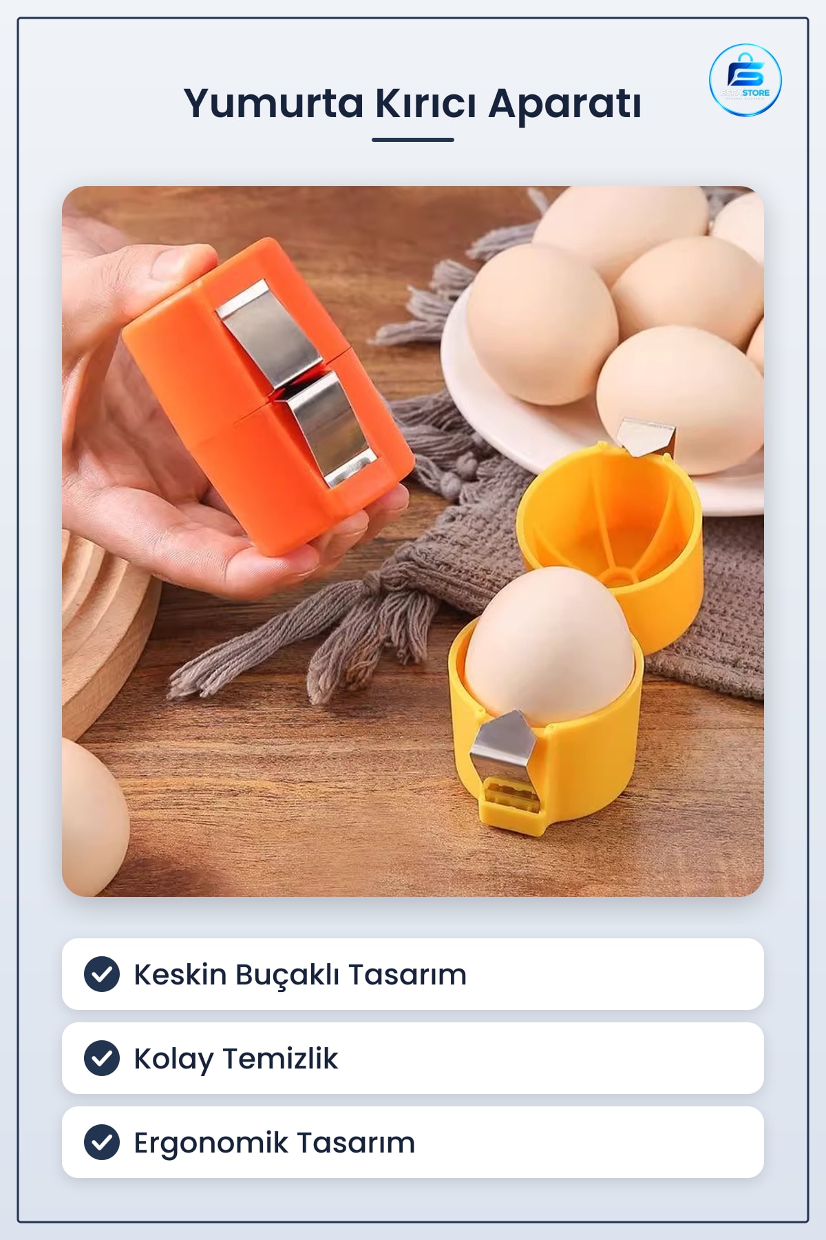 Pratik Yumurta Kırıcı Aparatı Hijyenik Mutfak Yardımcısı Ergonomik Tek Hamlede Kolay Kullanım