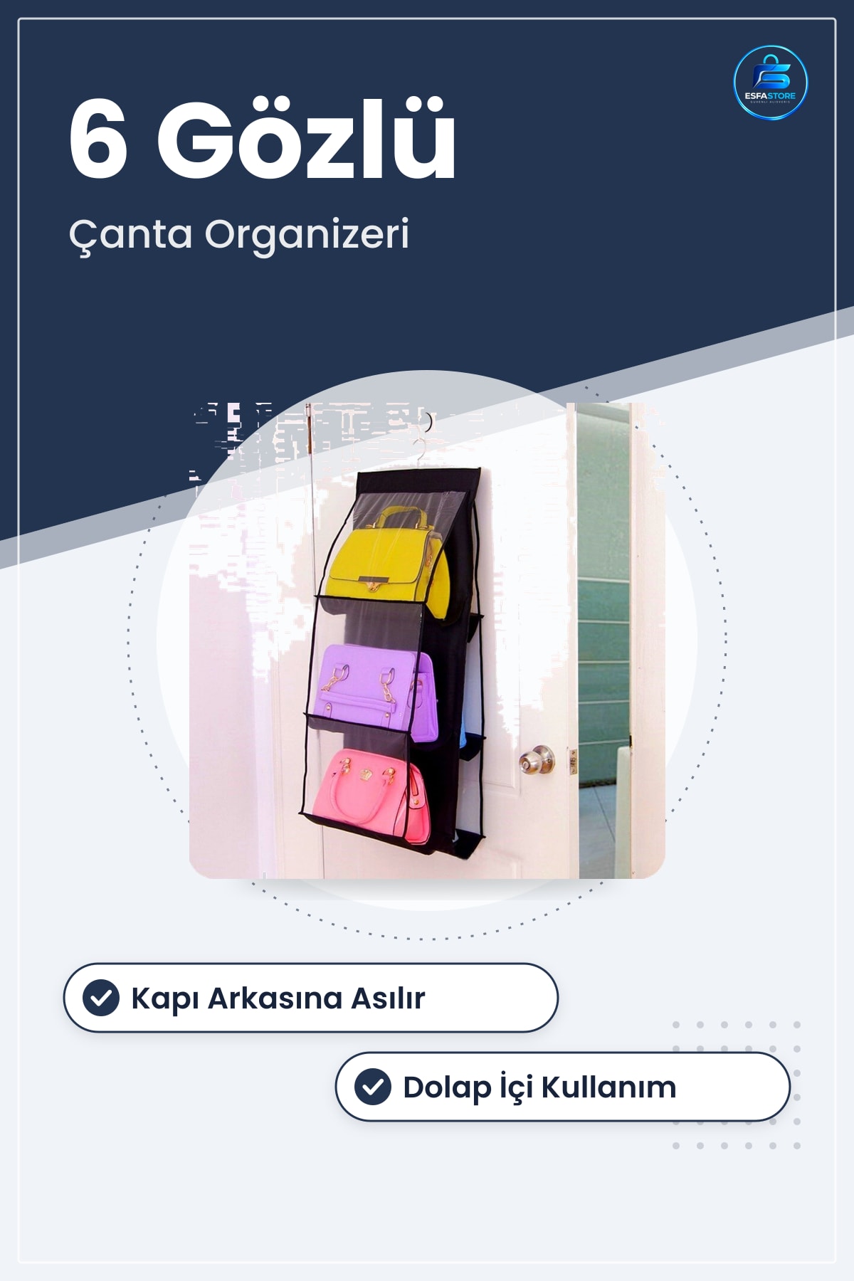 Çanta Düzenleyici Askılık Dolap İçi Kapı Arkası Şeffaf PVC Gözlü Pratik Organizer Kullanışlı