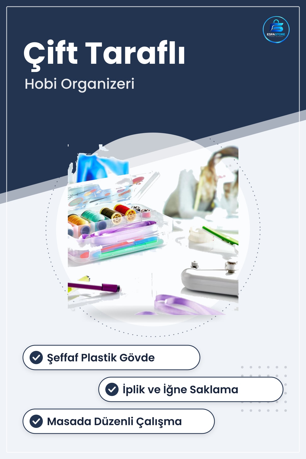Dikiş Kutusu Çift Taraflı Bölmeli Hobi Organizer Plastik Malzeme Saklama Kabı Çok Katlı Pratik