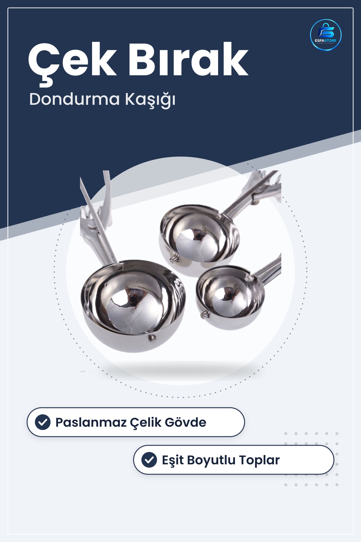Paslanmaz Çelik Dondurma Top Kaşığı Çek Bırak Yapışmaz Profesyonel Kepçe Kavun Karpuz Pratik