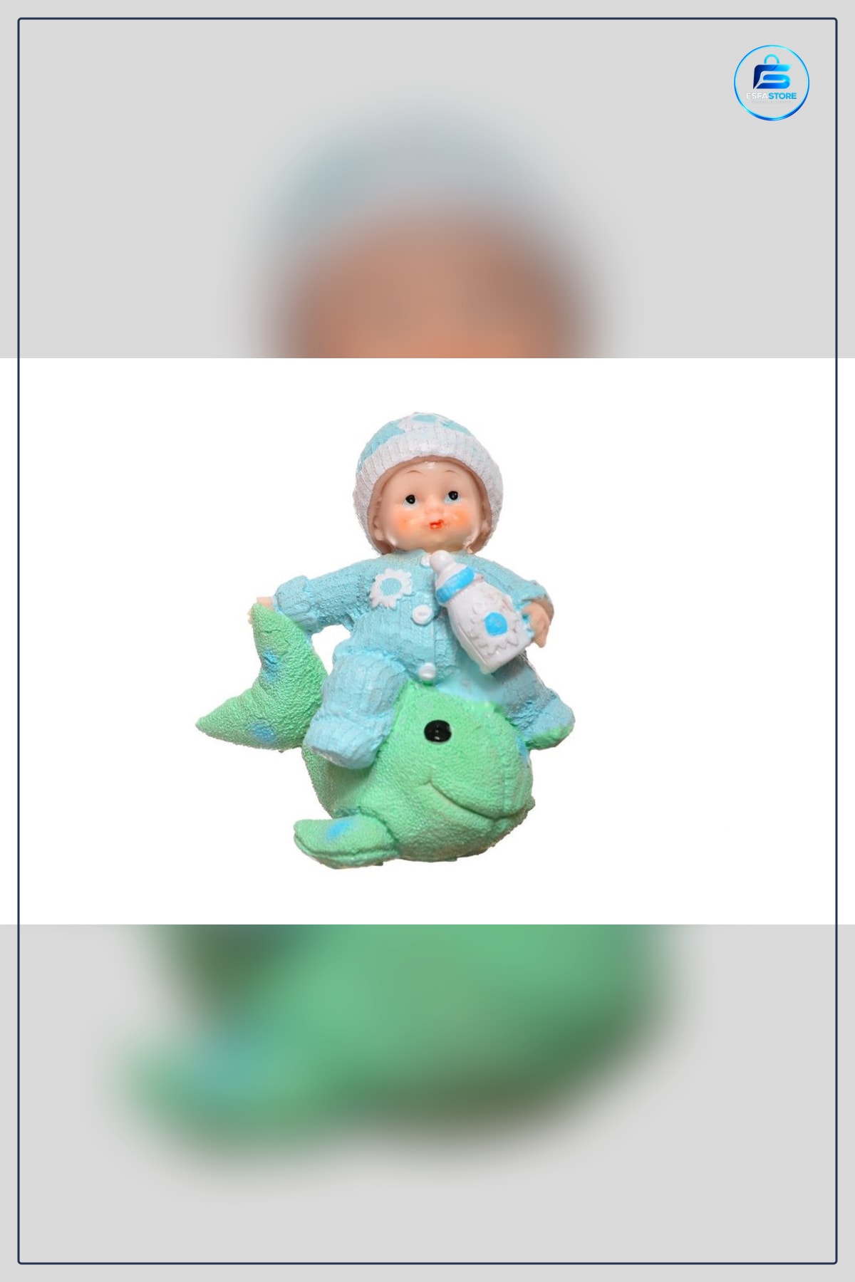 Bebek Biblo Mavi Balık Üzerinde Oturan Hediyelik Polyester Süs Eşyası 7,5cm x 12cm 13cm